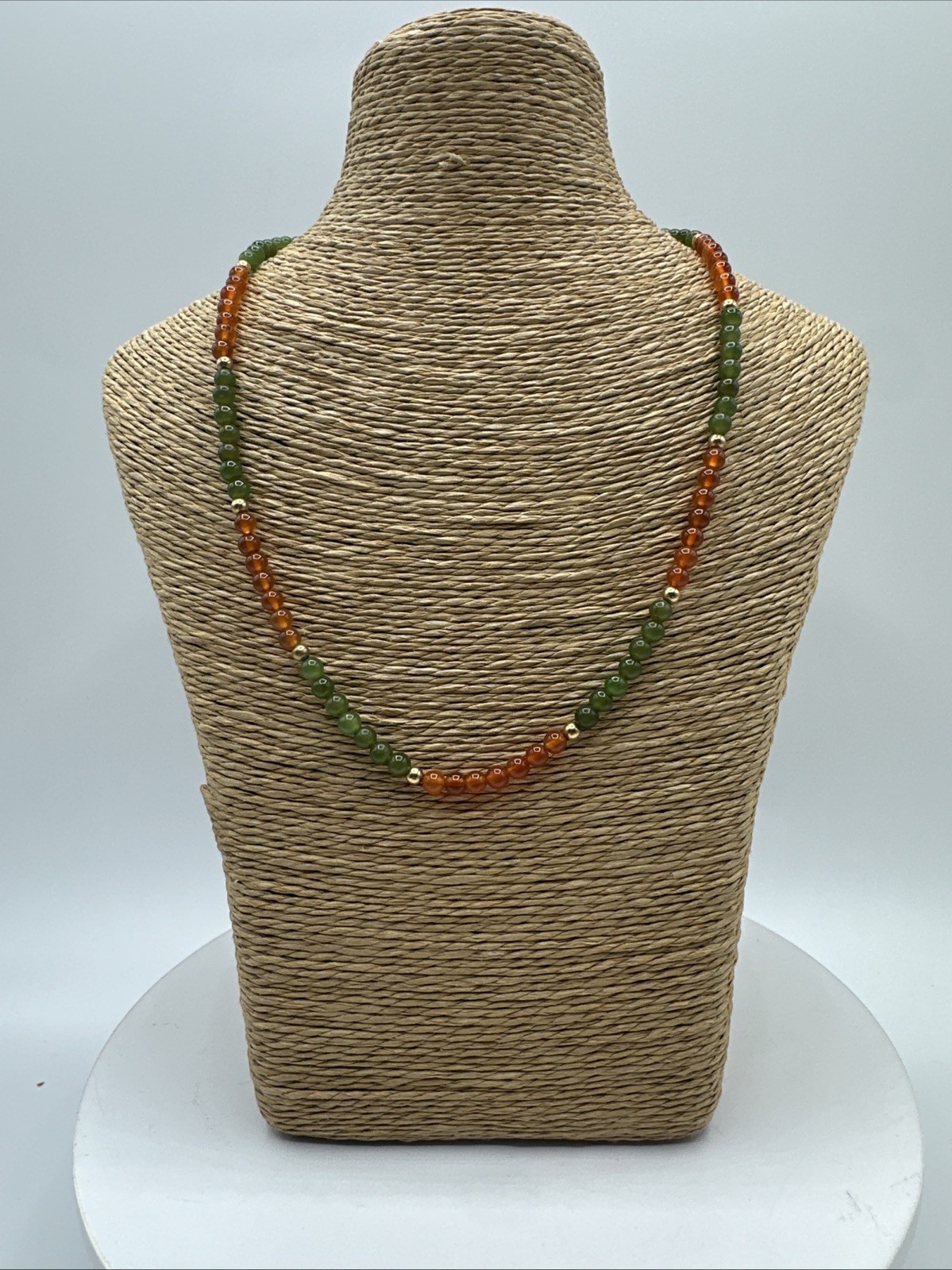 Vtg Jade Carnelian Gold Filled Beads Necklace Choker. 17” long. See pics.