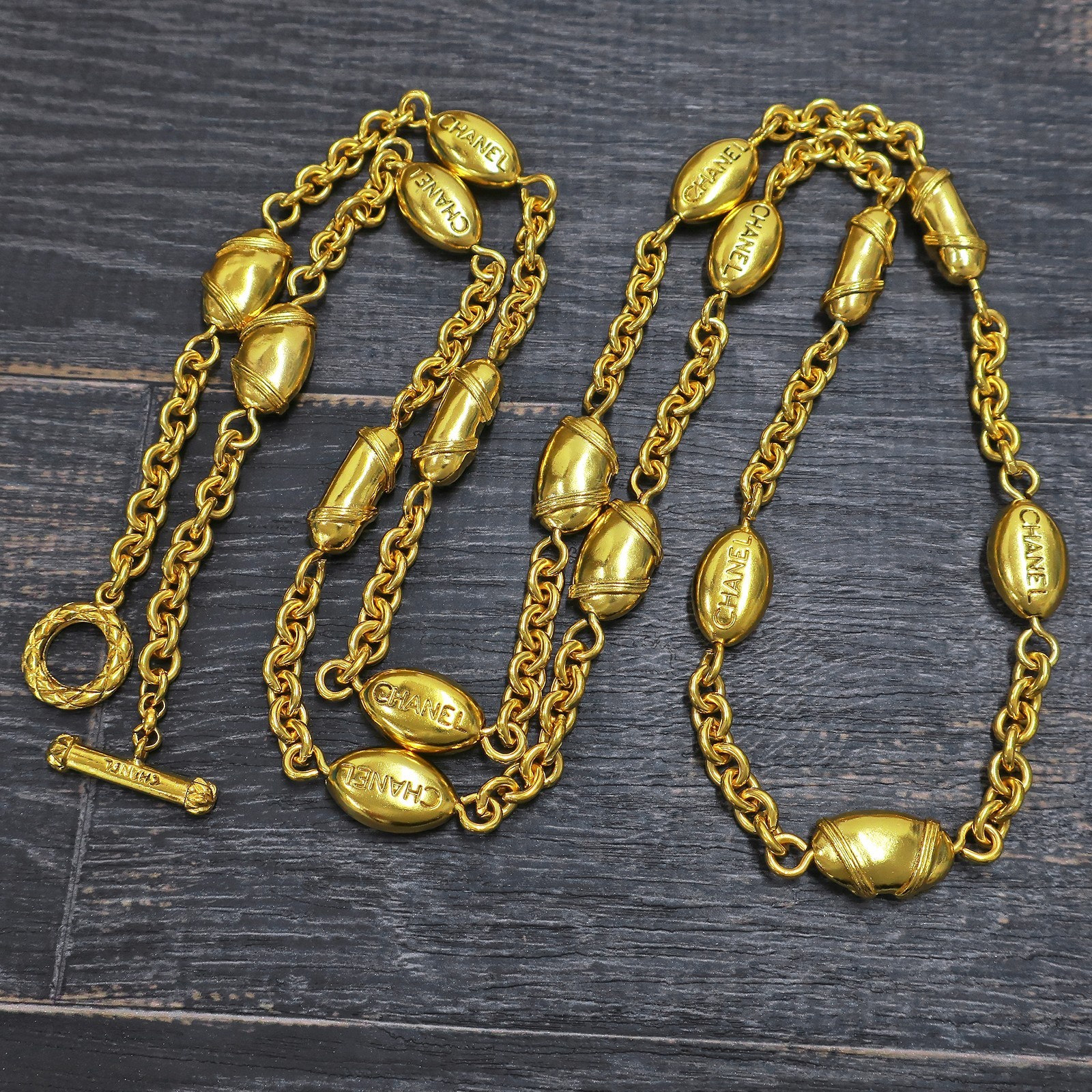 CHANEL Gold Plated CC Logo Vintage Long Chain Necklace Pendant #1320c Rise-on