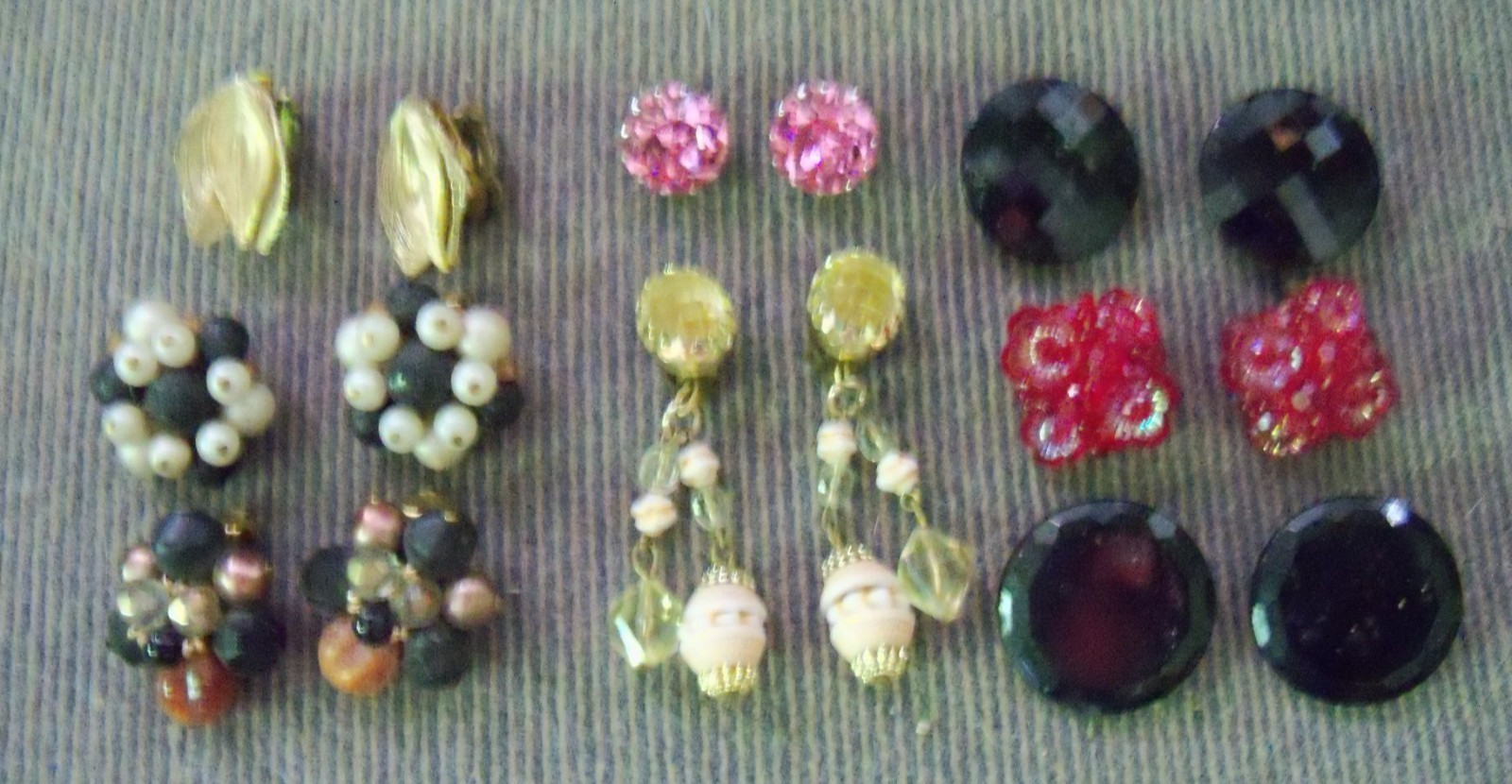 West Germany Vintage Jewelry 8 Earring Pairs Rhinestone Faux Pearl-Glass-Plastic