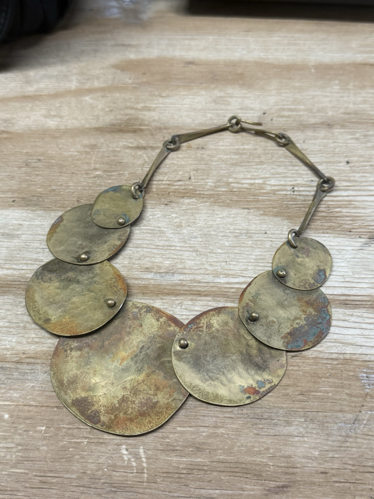Vtg 1984 RARE Joseph Boris Handmade Brutalist Brass Necklace