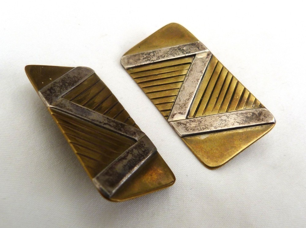 1 5/8″ VINTAGE PHYLLIS WOODS MIXED METAL STERLING SILVER BRASS ARTISAN EARRINGS