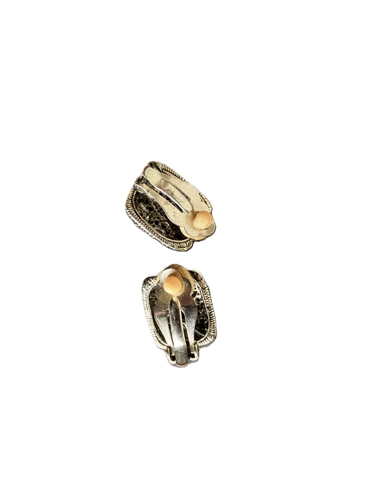Vintage-Style Silver Black Enamel & Pavé Rhinestone Clip-On Lightweight Earrings