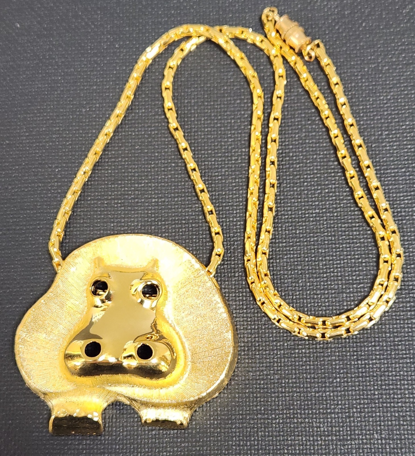 New Old Stock 1970’s Goldette Gold Plate Hippo Hippopotamus Pendant Necklace