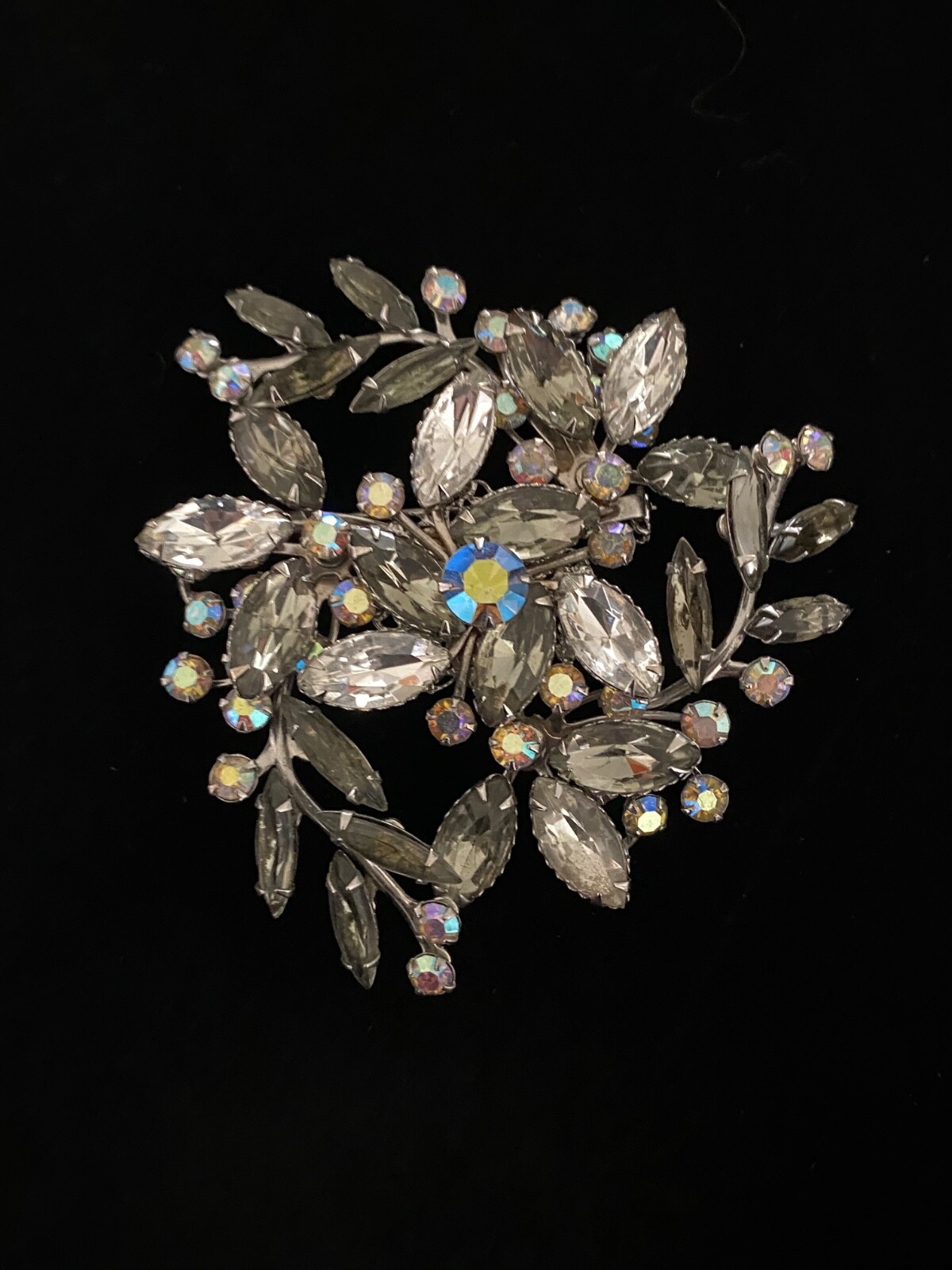 Brooch Juliana D&E unsigned Smoky Crystal Faceted AB Rhinestone VTG