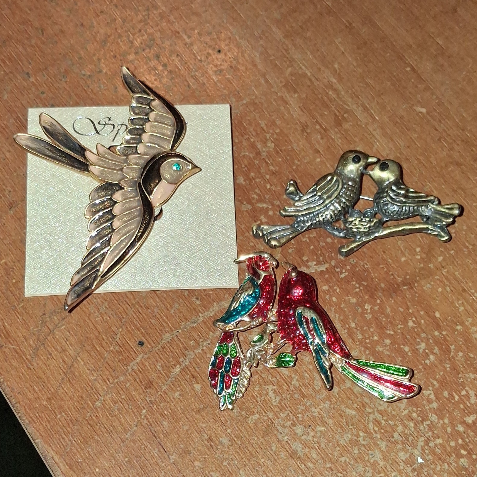 3pc Bird Brooch & Pin Mixed Lot Enamel Rhinestone Multicolor Women Fashion