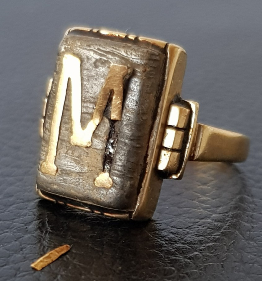Antique Vintage Solid 14K Gold Hematite? Monogram Signet Ring For Repair 10.9gms