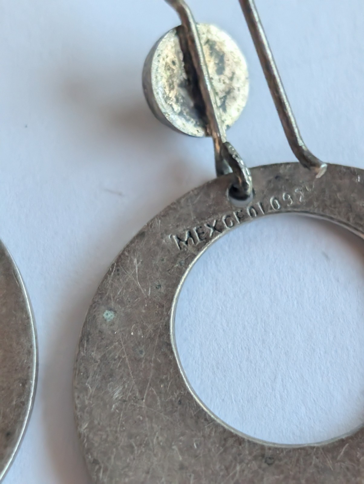 Vintage Taxco Mexico Sterling Silver 925 Geometric Flower Inset Drop Earrings