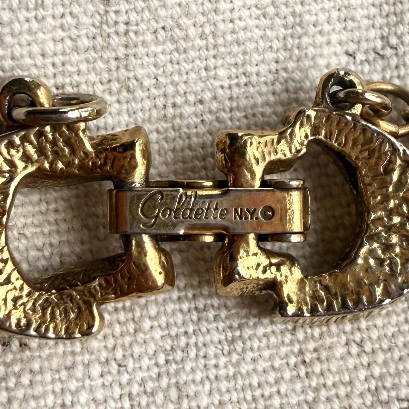 Vintage Goldette NY Victorian Revival Slide Charm Bracelet Safety Chain Signed