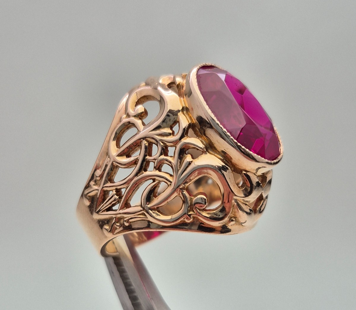 Vintage Soviet 14K Rose Gold Ring 583 with Stone • 11g • Original USSR Jewelry
