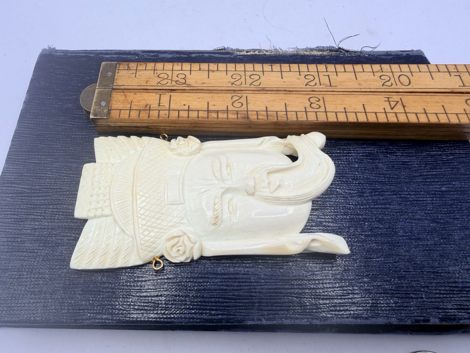 Carved Bleached Cow Bone Face Pendant Findings Vintage RO-DO Rosemary G NOS