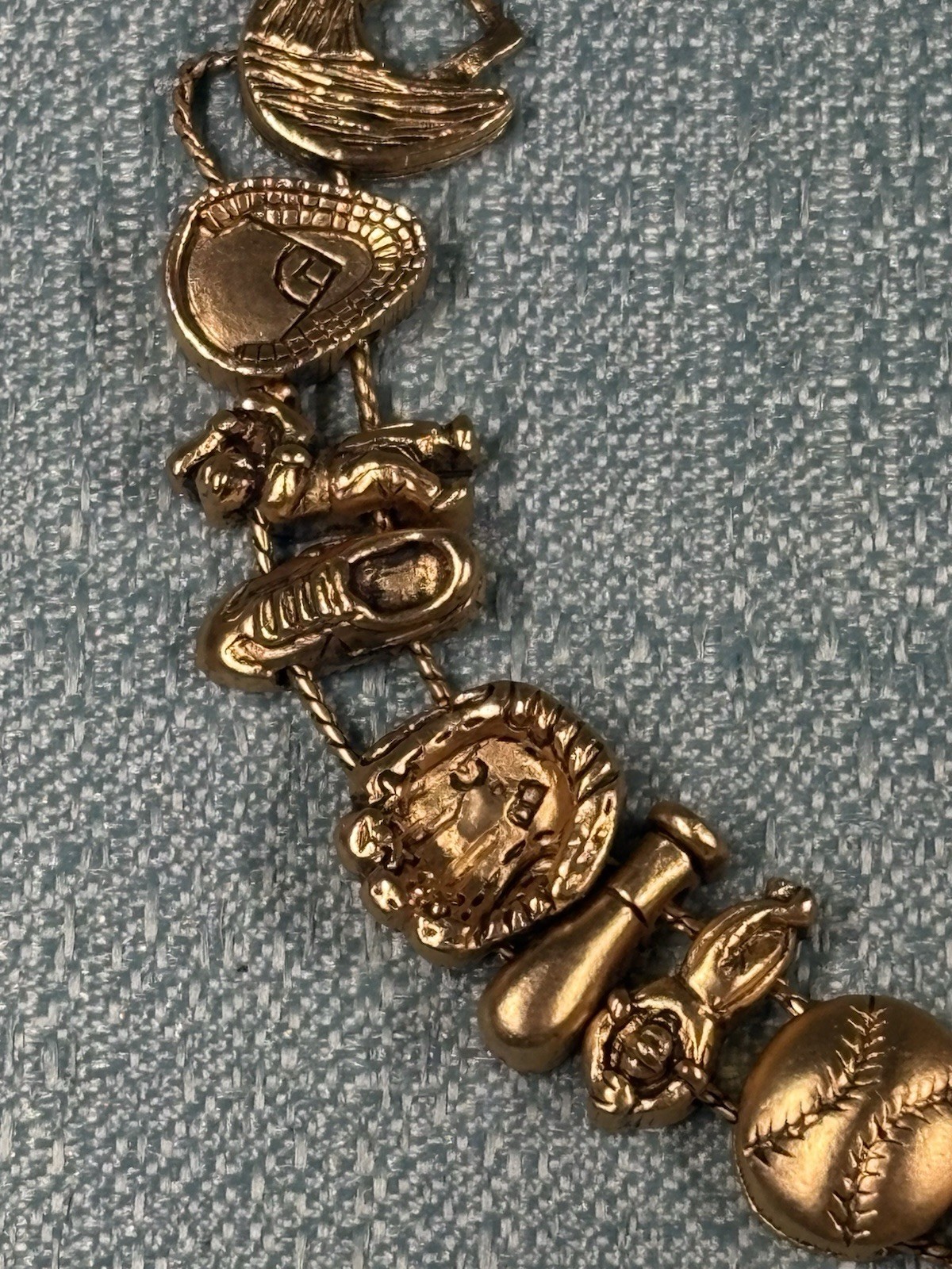 Vintage 1990’s TOFA Baseball Theme Bracelet Charms Gold Tone Made In Korea
