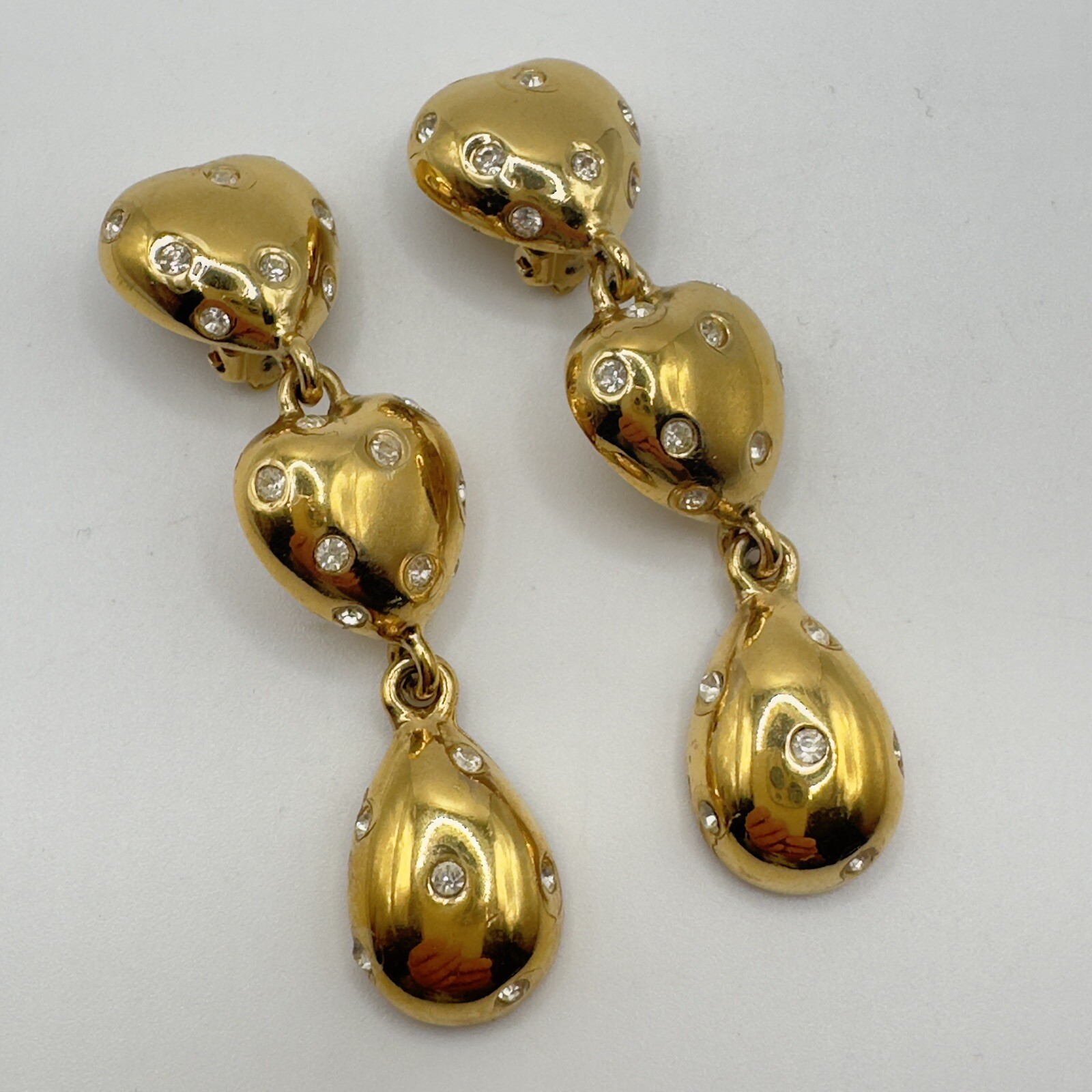 Givenchy Vintage Heart Clip Earrings Gold Tone Chunky Runway 1980 Valentines Day