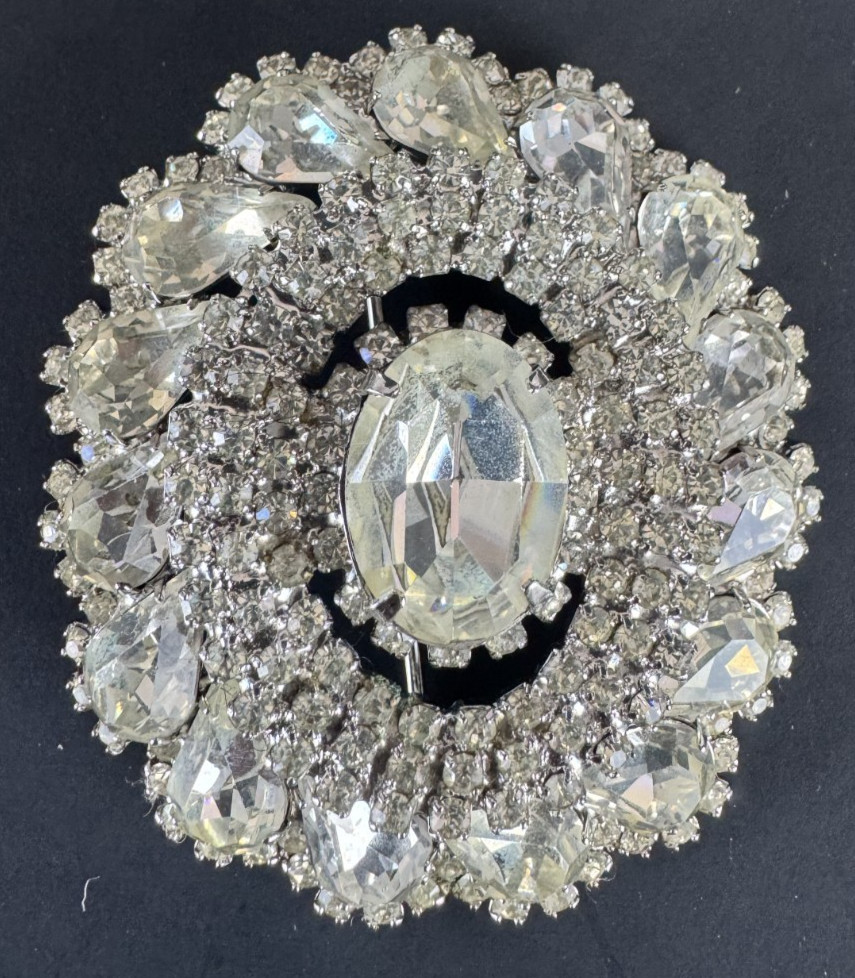 3 Piece VTG Clear White Rhinestone Wedding Necklace Bracelet Pin Costume Jewelry