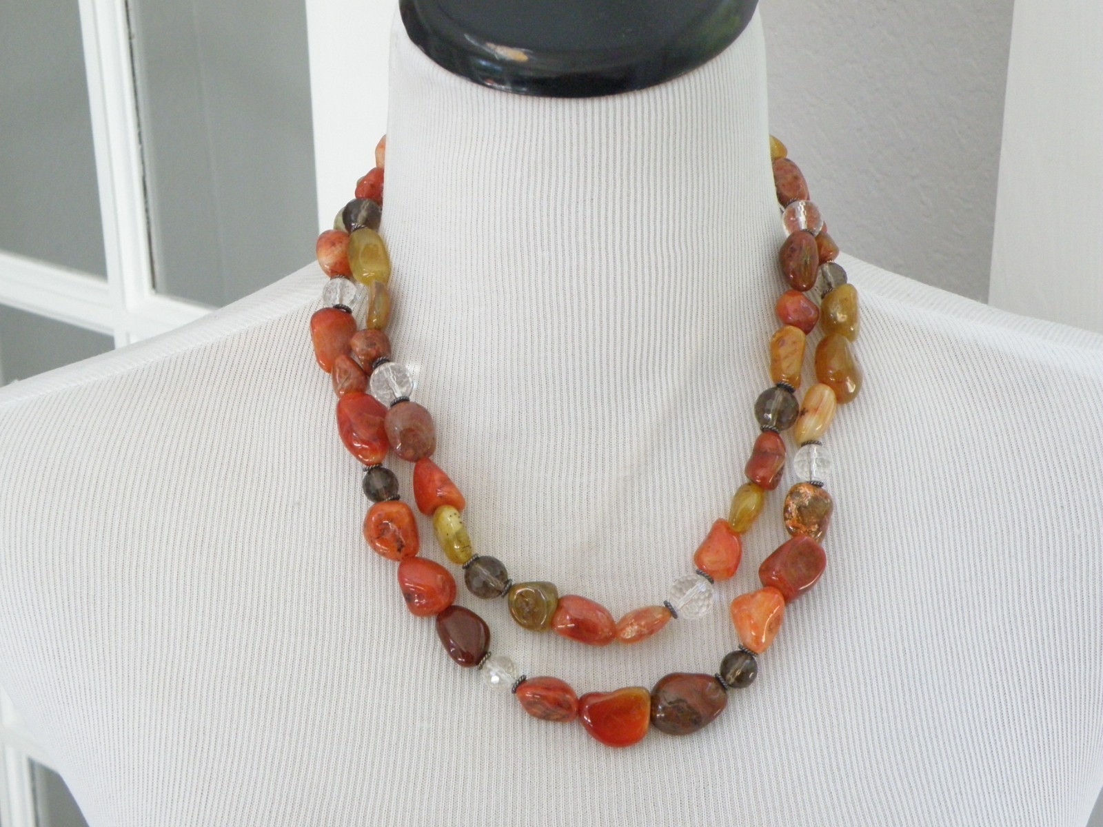 Vintage Natural Carnelian Multi Stone Bold Sterling Silver Necklace