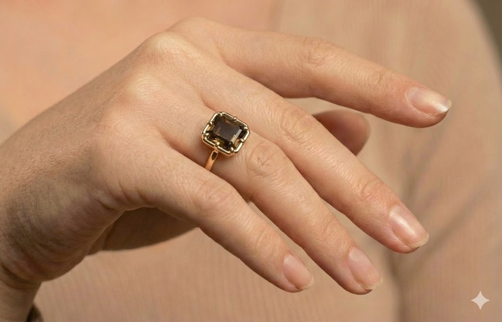 14k Yellow Gold Engagement Ring 4.46ct.Natural Asscher Cut Champagne Diamond
