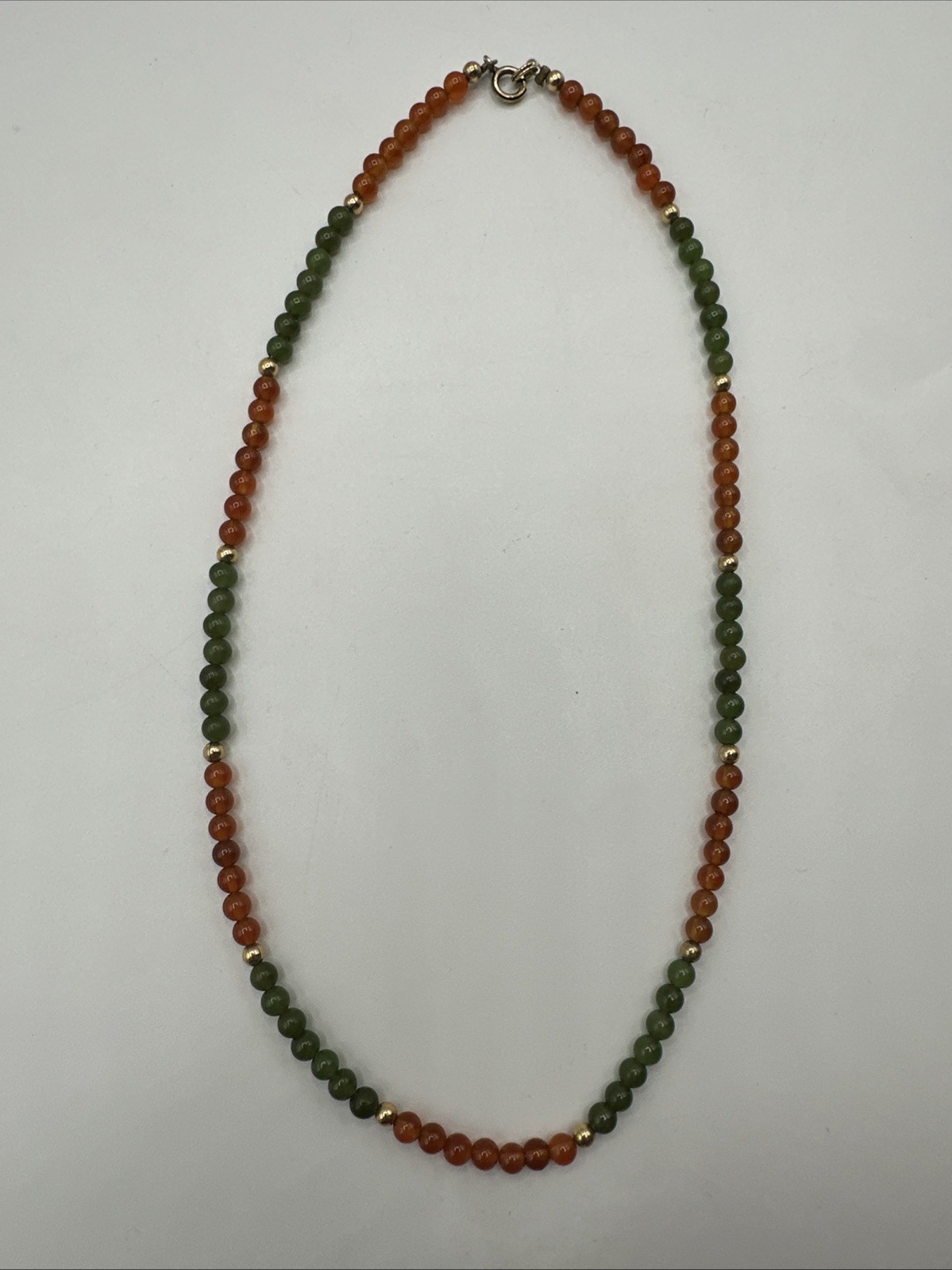 Vtg Jade Carnelian Gold Filled Beads Necklace Choker. 17” long. See pics.