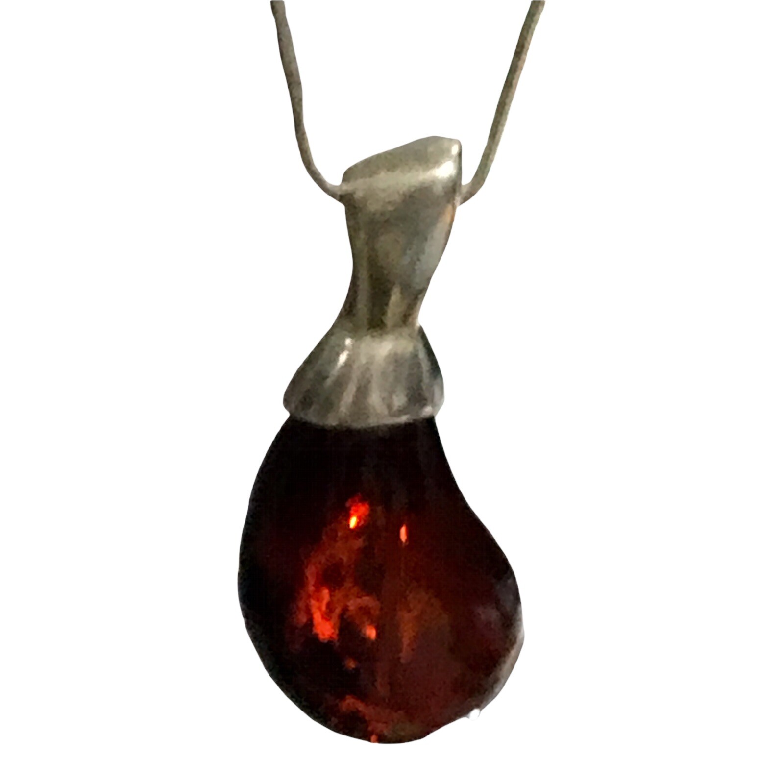 vintage sterling silver hony amber trar drop necklace Signed F.N.A