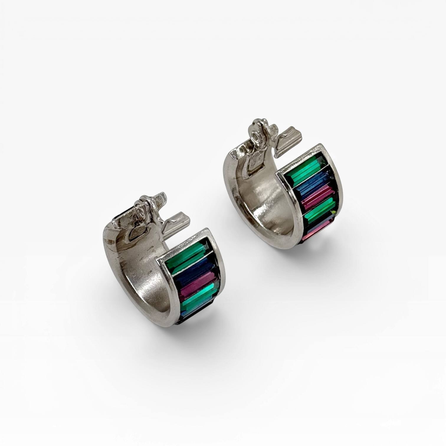 Vintage Yves Saint Laurent Crystal Hoop Clip Earrings France 1980s