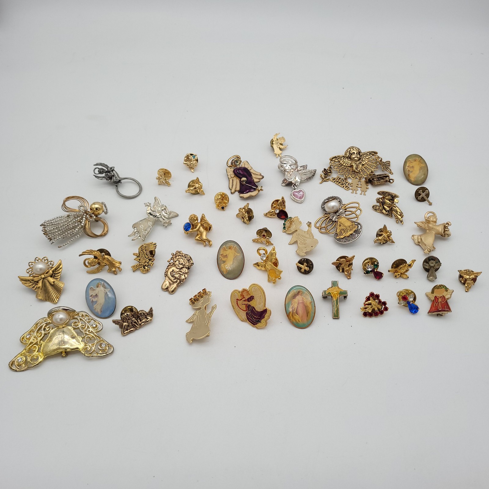 Religious Angels Cherubs Crosses Lot Vtg Lapel Pin Brooch Mix Fashion Jewelry