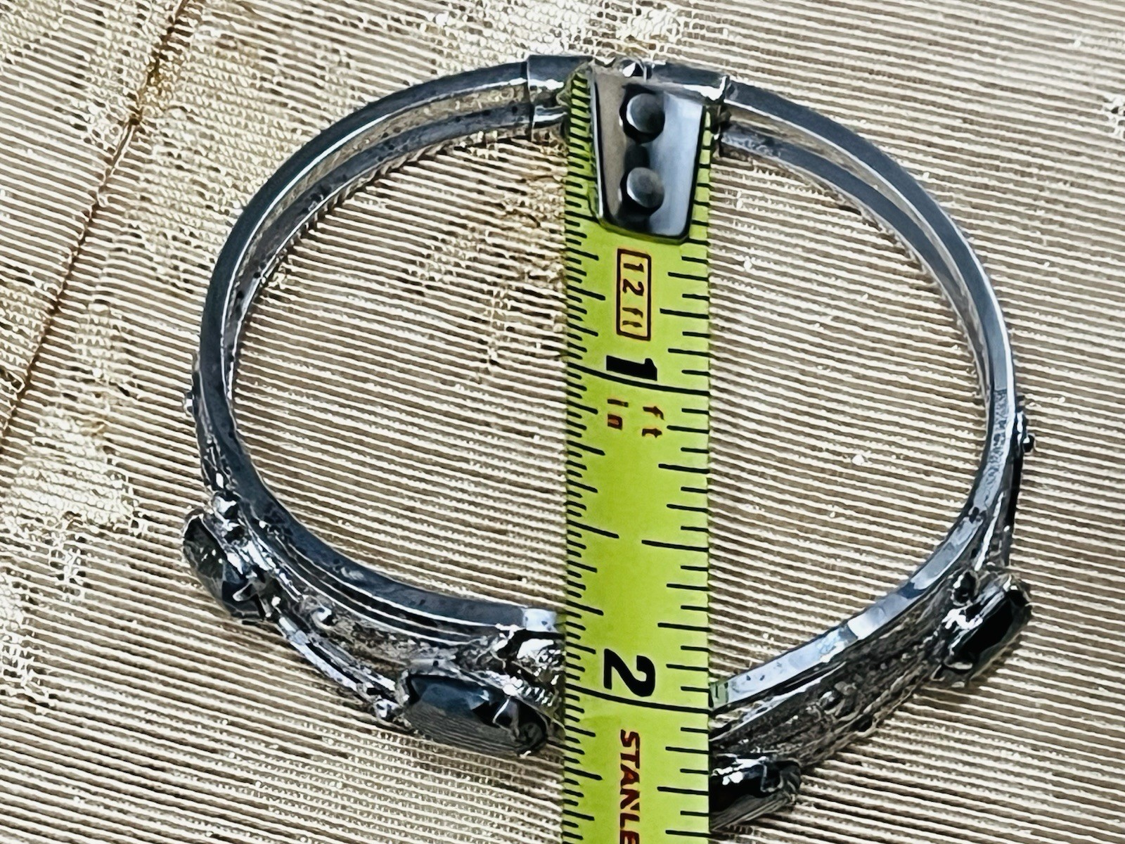 Sorrento Sterling Silver Hematite Filigree Hinged Bangle Bracelet VTG Fairy Core