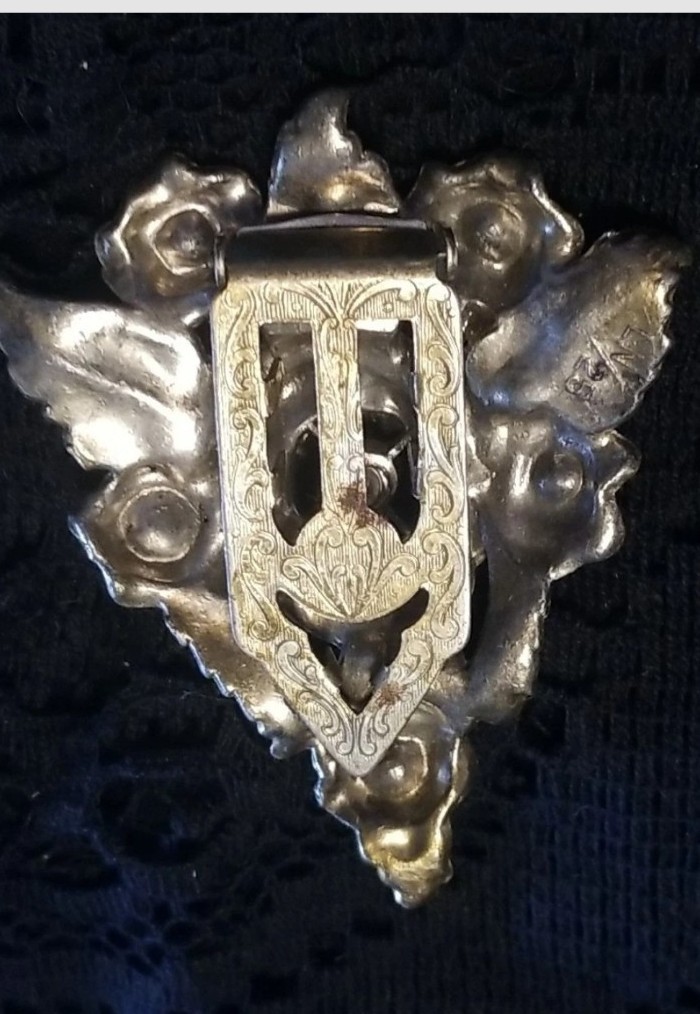 Little Nemo Antique Dress Clip, 3 Inch Signed, LN/25, Pink Rhinestones & Silver