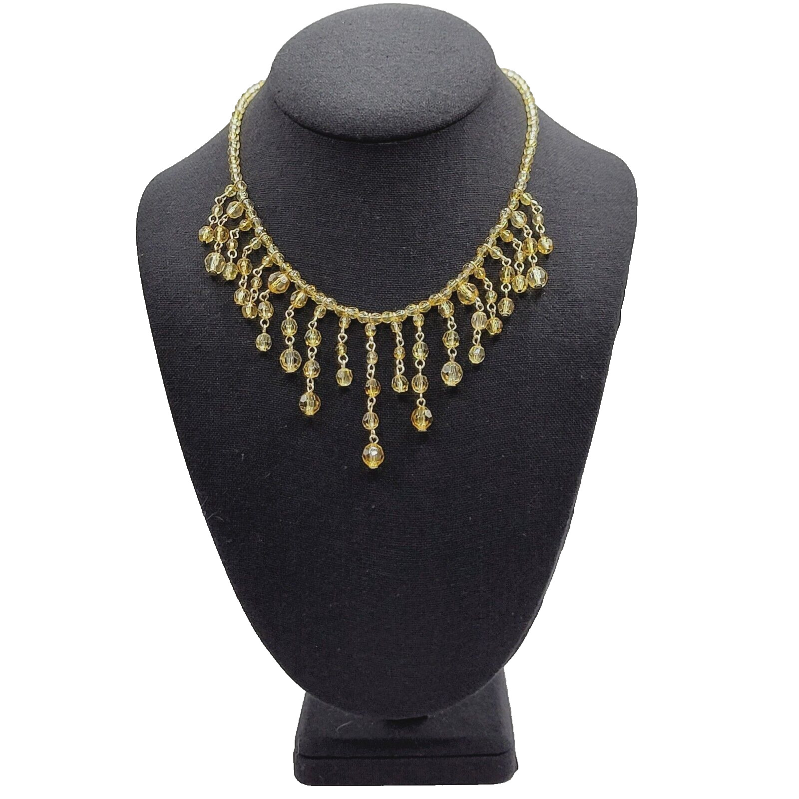 Fringe Bead Necklace Acrylic Light Gold Amber Champagne Fancy Costume Necklace
