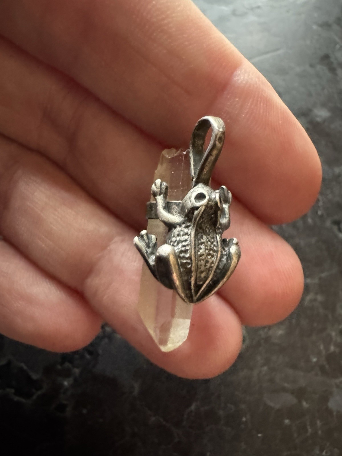 VTG Frog Toad with Clear Crystal Vintage Sterling Silver Charm Pendant OOAK