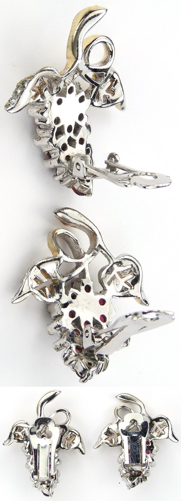 Reja Gold Pave Flowers Set 2 pins lg Amethyst sml Ruby Wisteria Pins, & Earrings