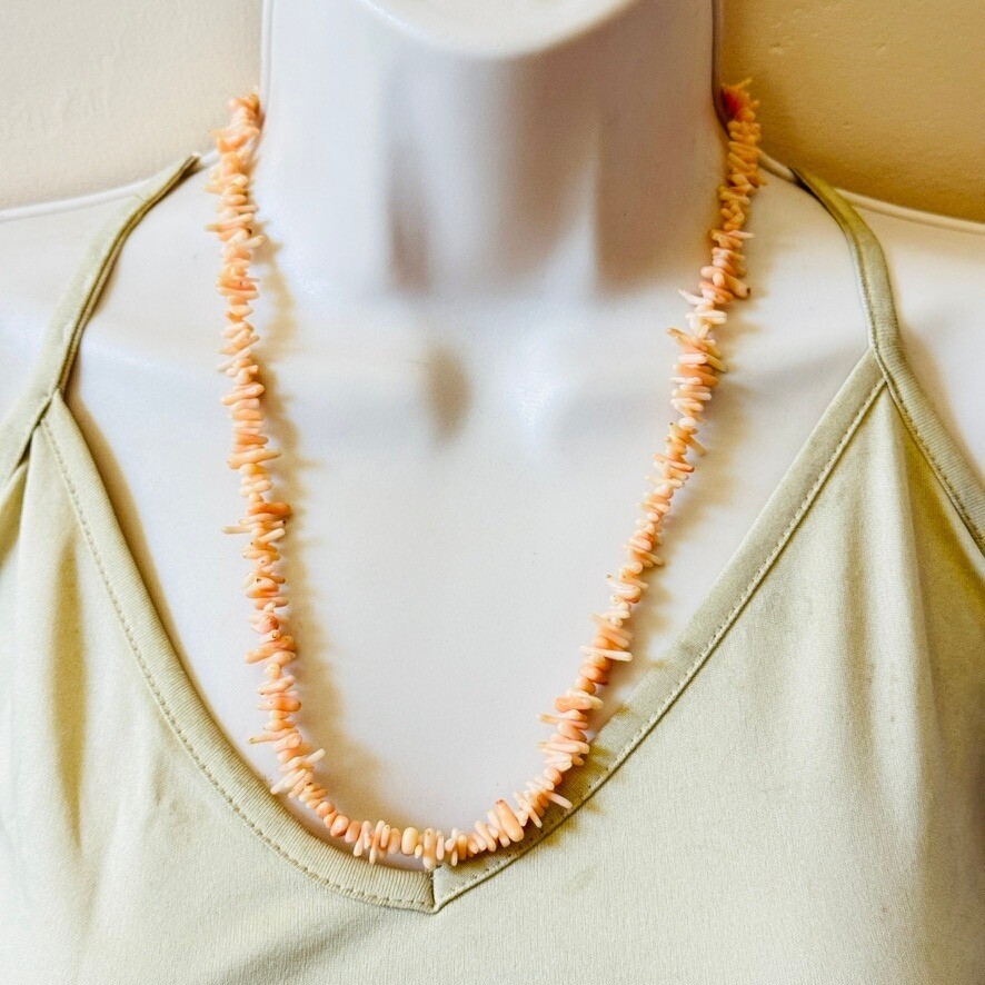 VTG Mediterranean pink Coral Natural Necklace Branch Beads Genuine Sterling 22″L