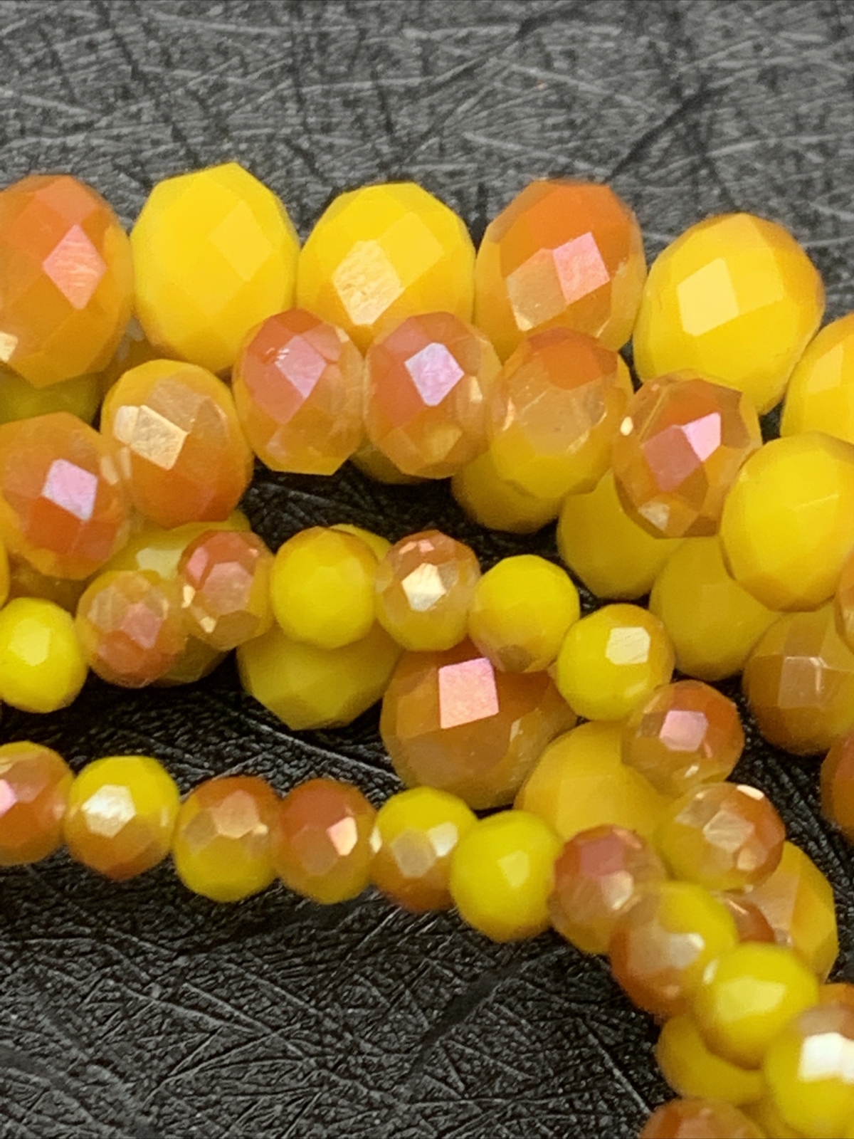 Vintage faceted glass crystal yellow burnt orange stretch￼bracelet lot of six ￼