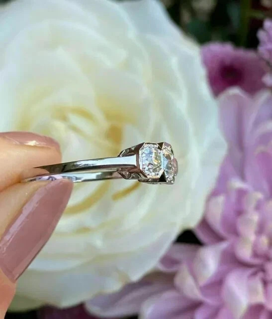 2.25Ct Art Deco Vintage Style Lab created Diamond Wedding 14K White Gold FN Ring