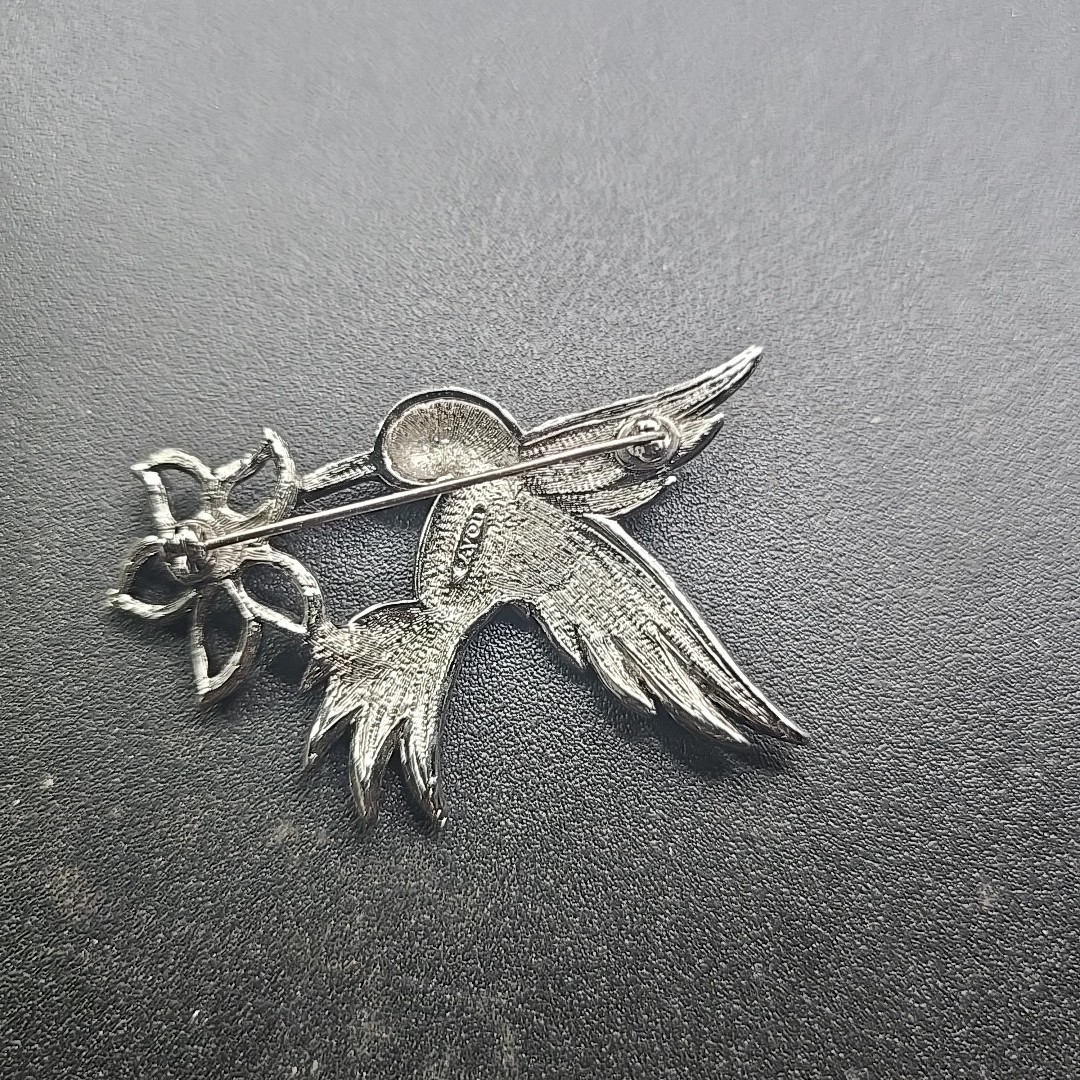 Avon Hummingbird Brooch Silvertone Metal Pin Marcasites Vtg 2.5″ Bird