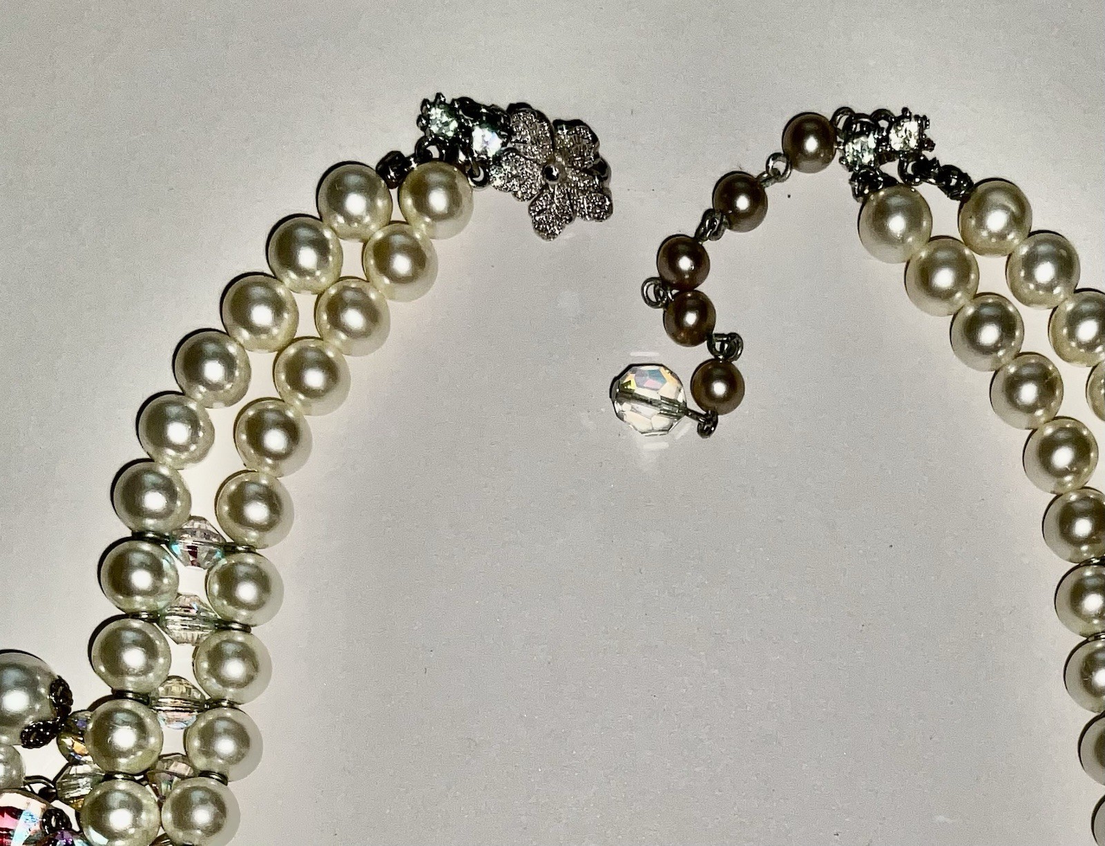 Vintage Vendome Faceted AB Glass & Faux Pearl Fringe Statement Huge Necklace