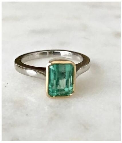 Art Deco 2.60Ct Natural Blue Emerald Vintage Engagement Ring 925 Sterling Silver