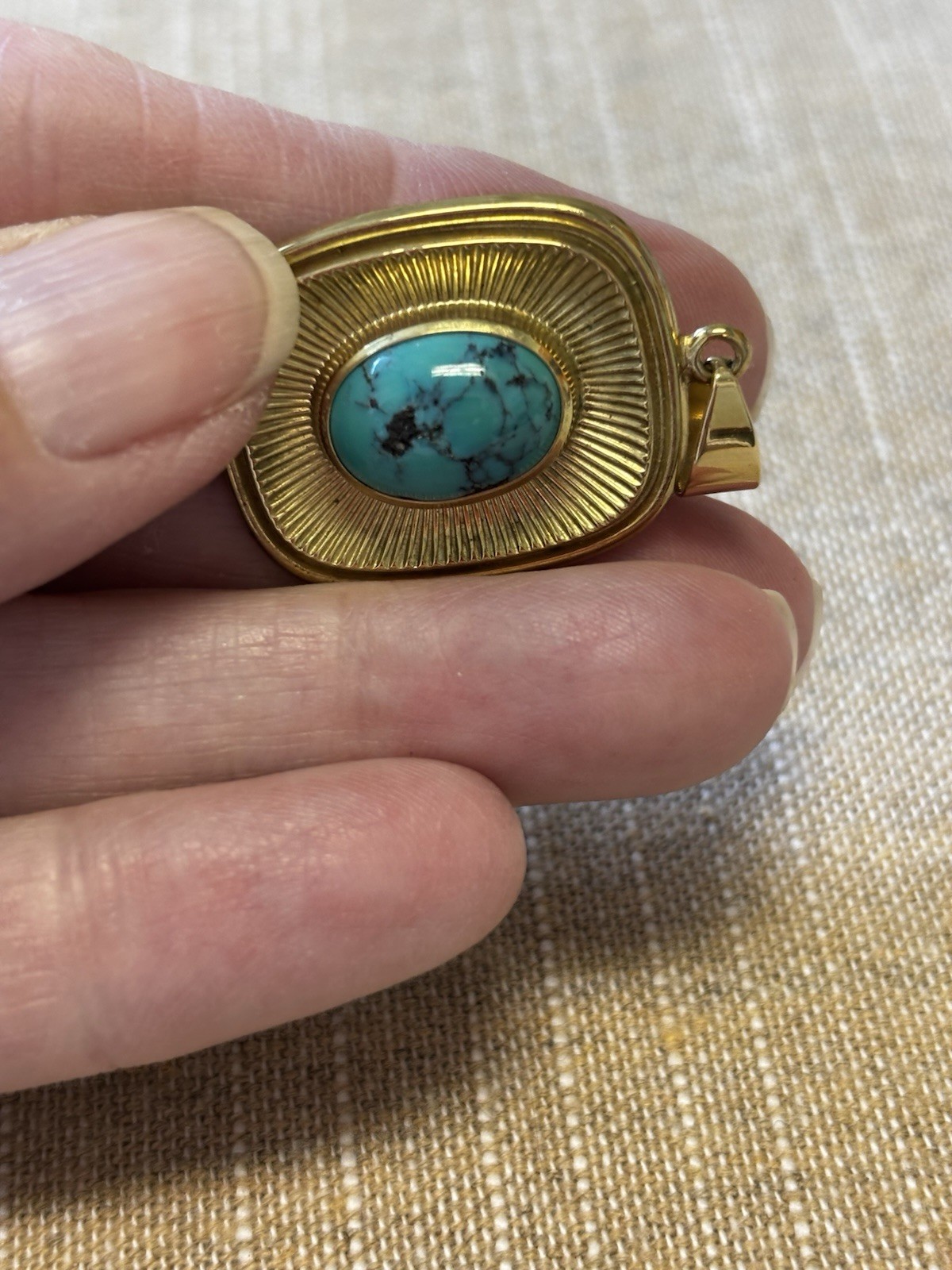 Vintage Gold Plated Pendant with Natural Turquoise 1.5” Long Great Look