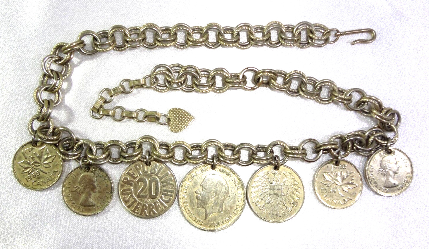 Vintage 1 1924 Great Britain, 2 1951 Austria and 4 1955 Canadian Coin Necklace!