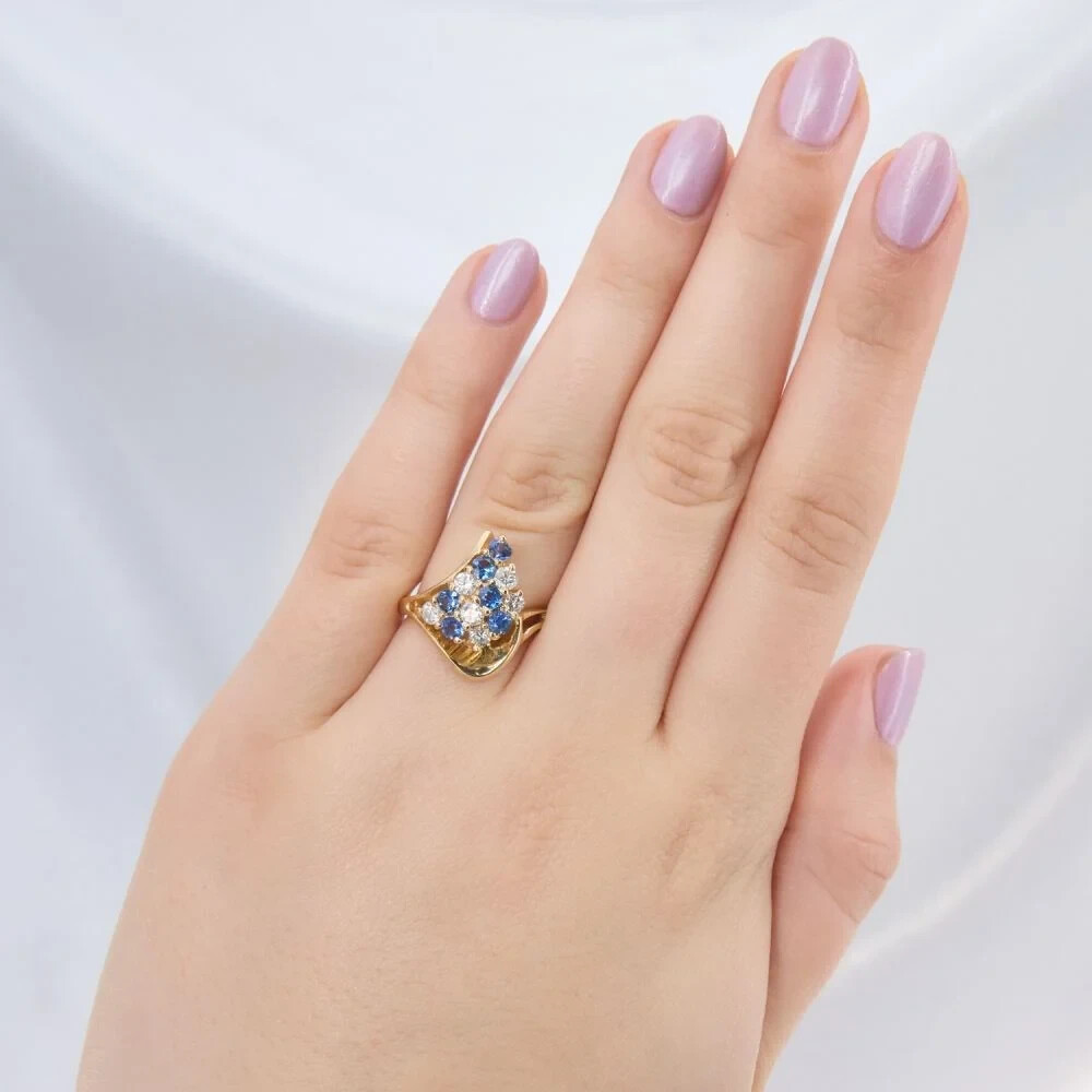 Vintage Round Cut Lab Created Sapphire Engagement Ring 14K Yellow Gold Plated