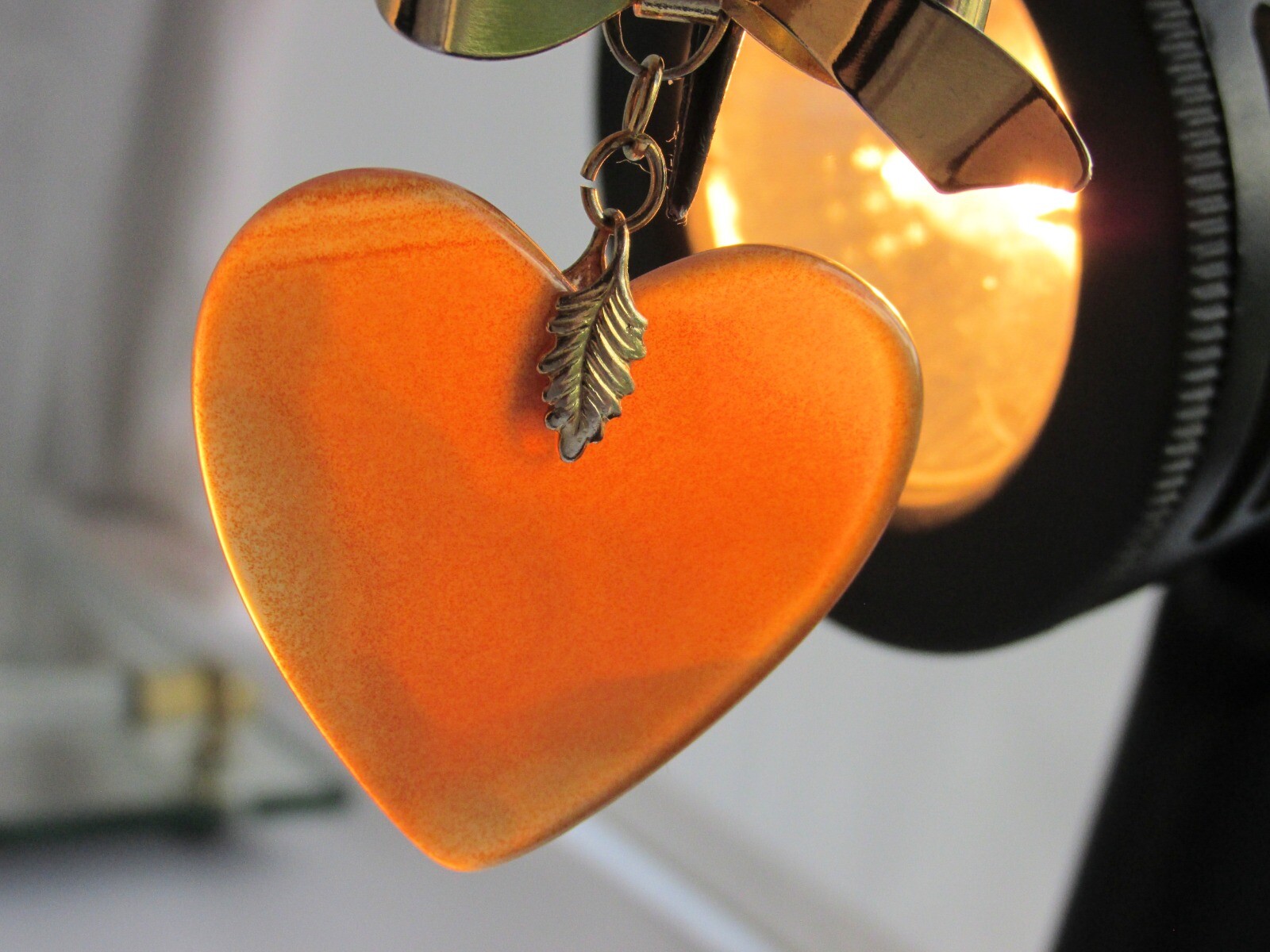 Vintage Carnelian Heart Dangling Bow Pin Gold Plate Translucent Stone