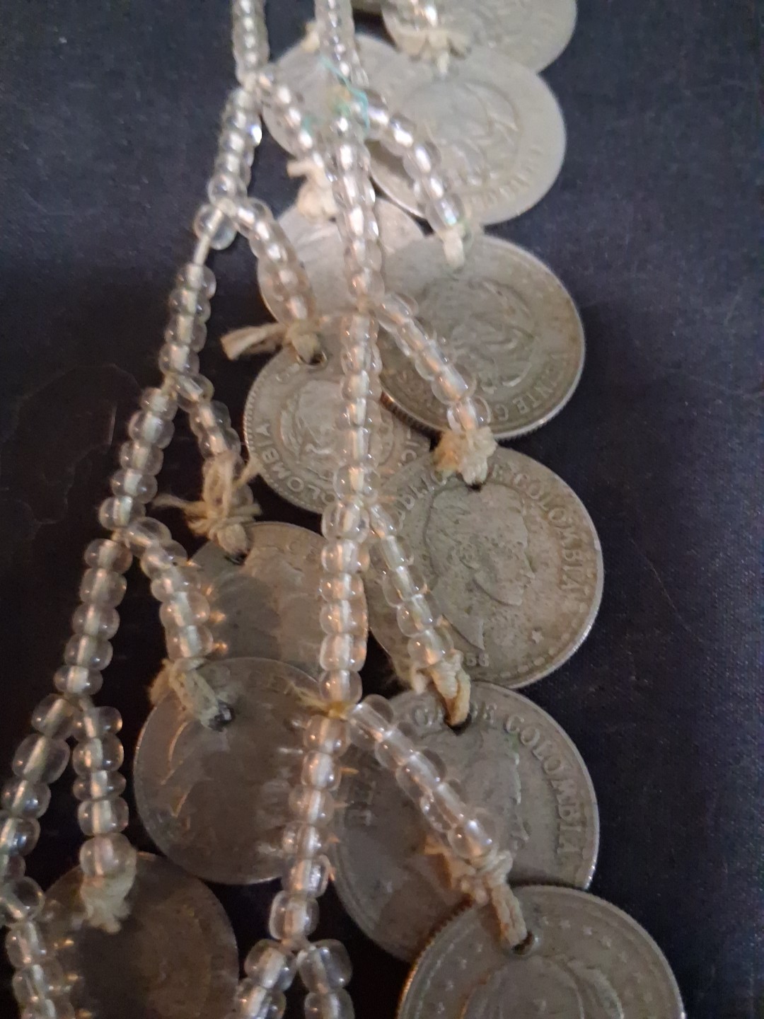 Coins From Around The World Necklace 1930s-60s Clear Beads String Custom Made