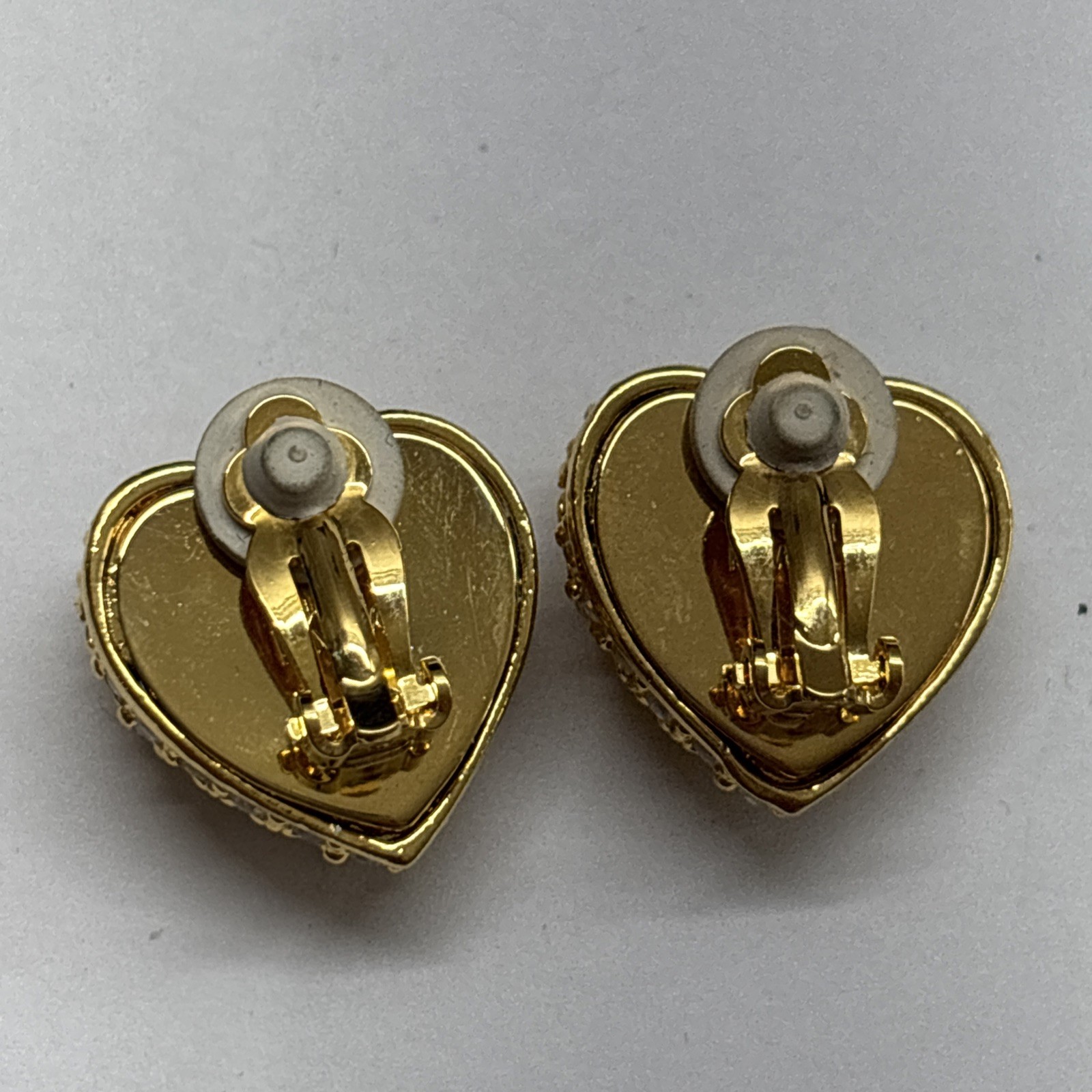Signed Joan Rivers Clear Rhinestone Gold Tone Heart Clip On Earrings Vintage