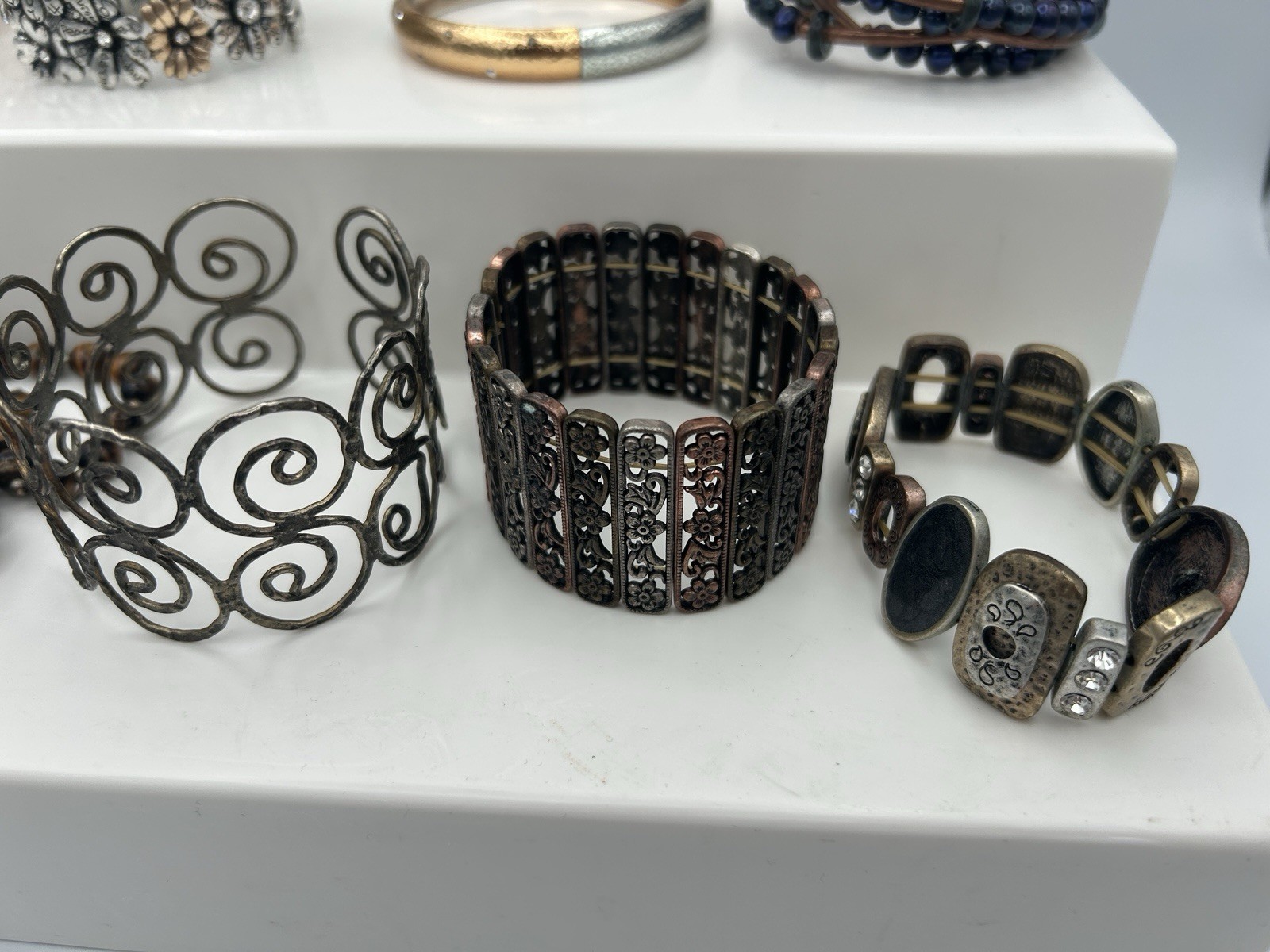 Vintage Costume Fashion Chunky Bracelets Lot Of 14 Cuff Bangle Wrap Beaded