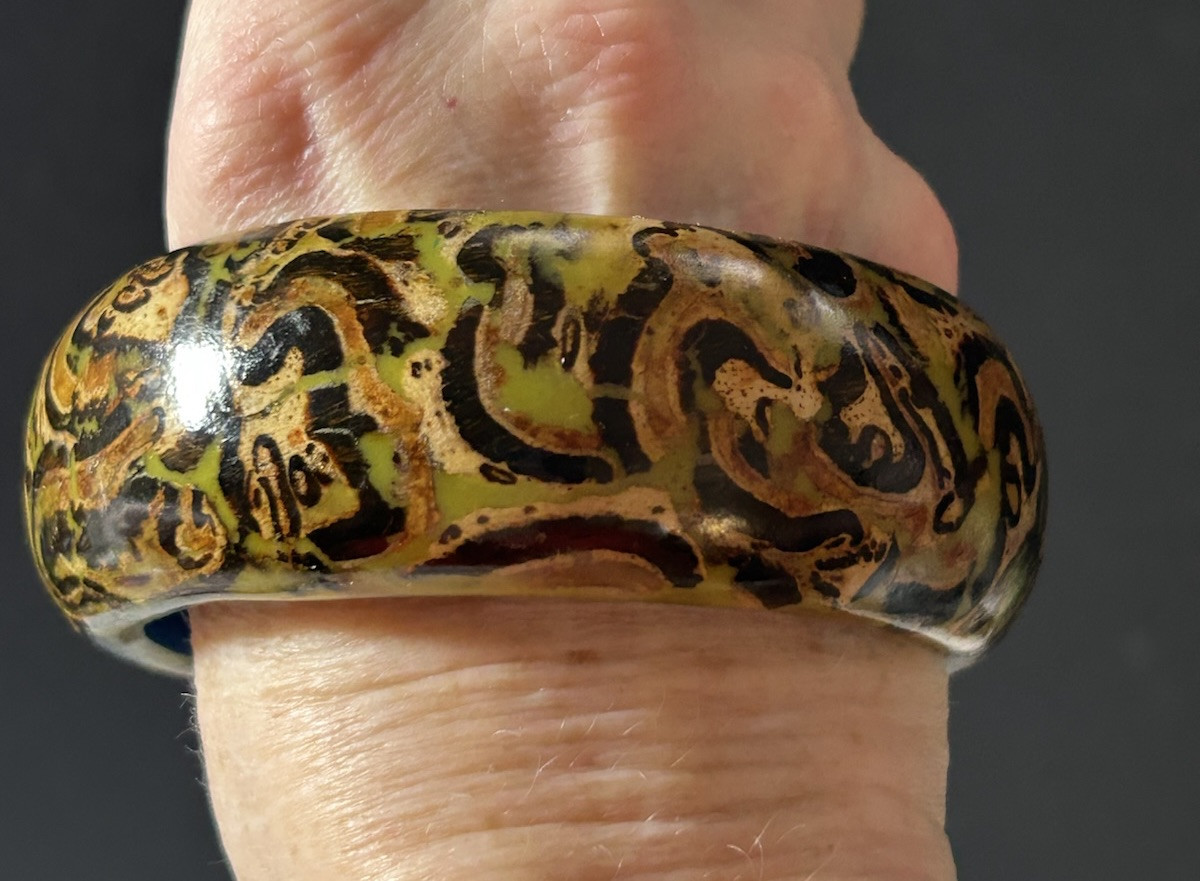 Vtg Wood Handpainted Bangle Bracelet Mythology Creatures Very Uniquely Painted