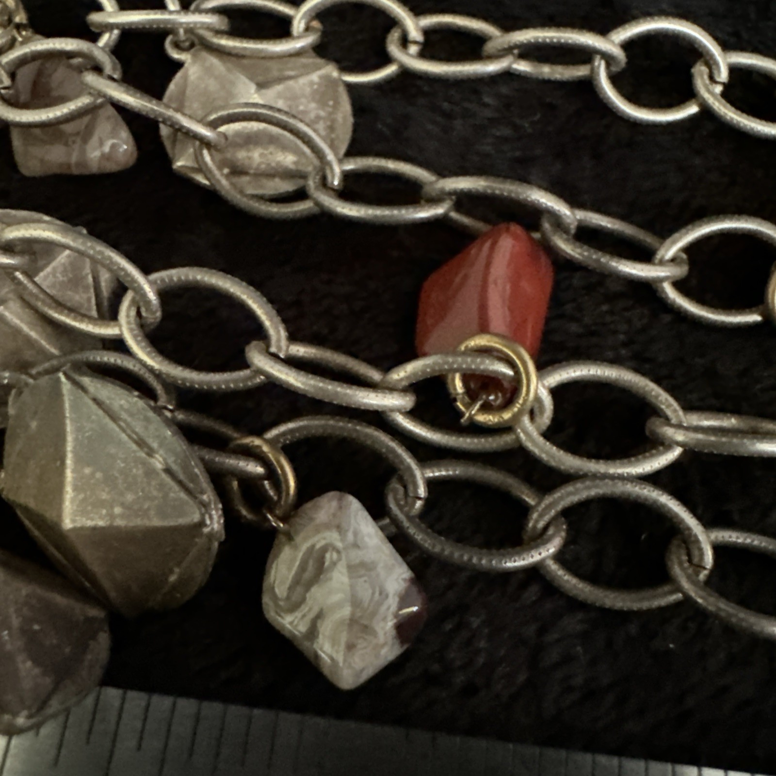 Vintage Silver Tone Chain Charm Necklace With Gemstones