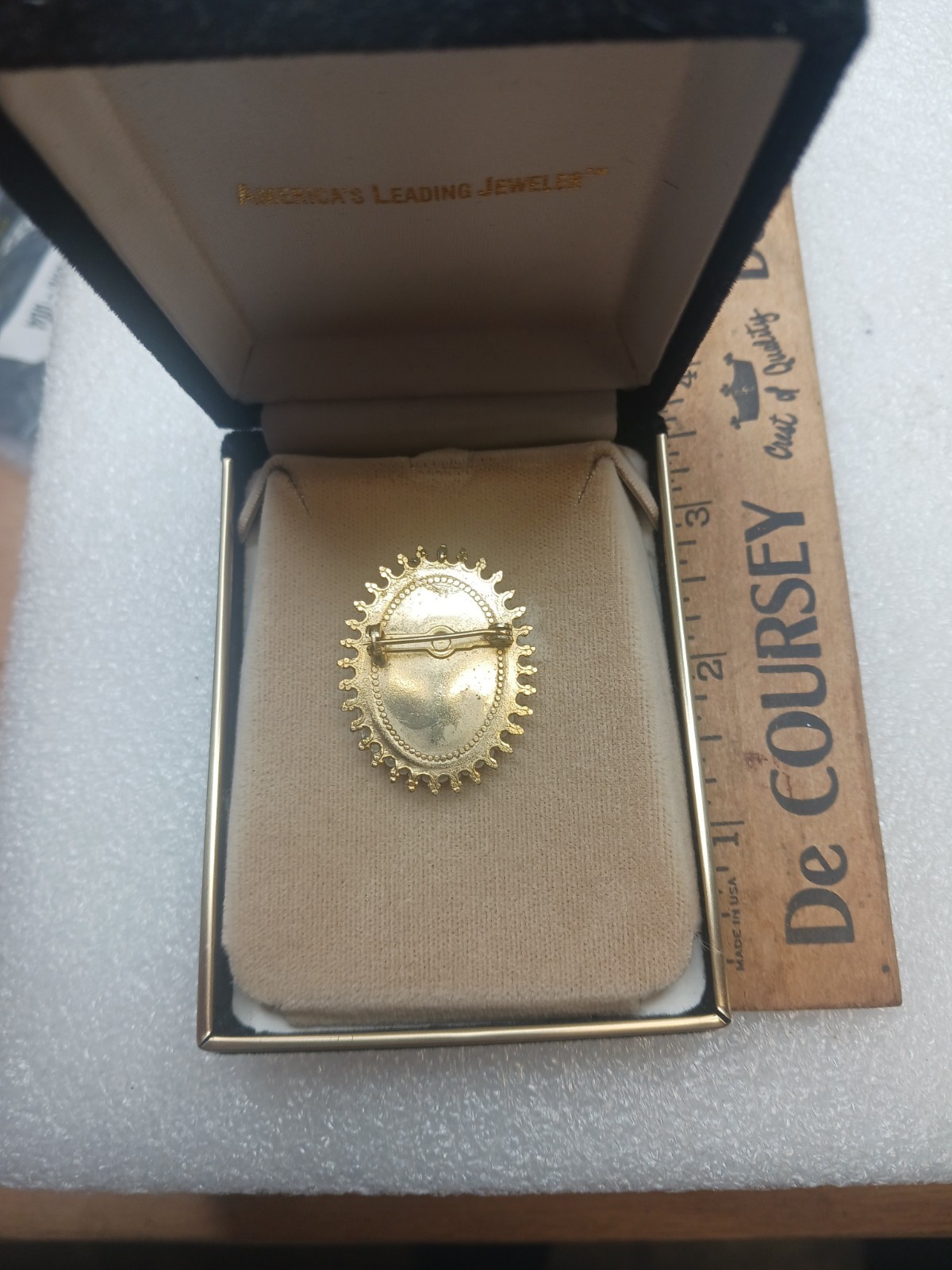 Vintage Cameo Brooch Old Antique Ladies Jewelry Pendant In Box