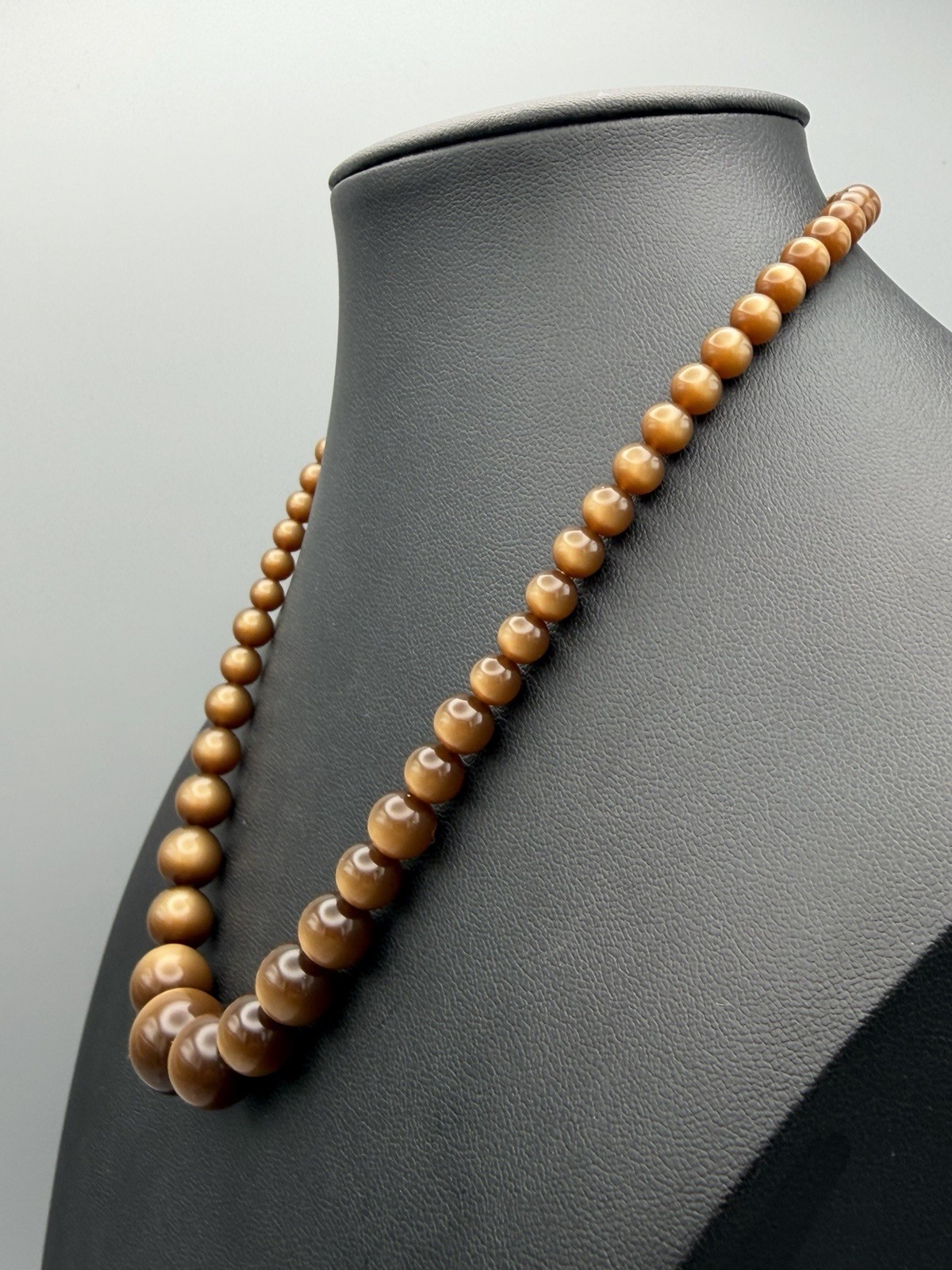 Vintage Brown Moonglow Lucite Bead Necklace & Matching Screw-On Earrings Set