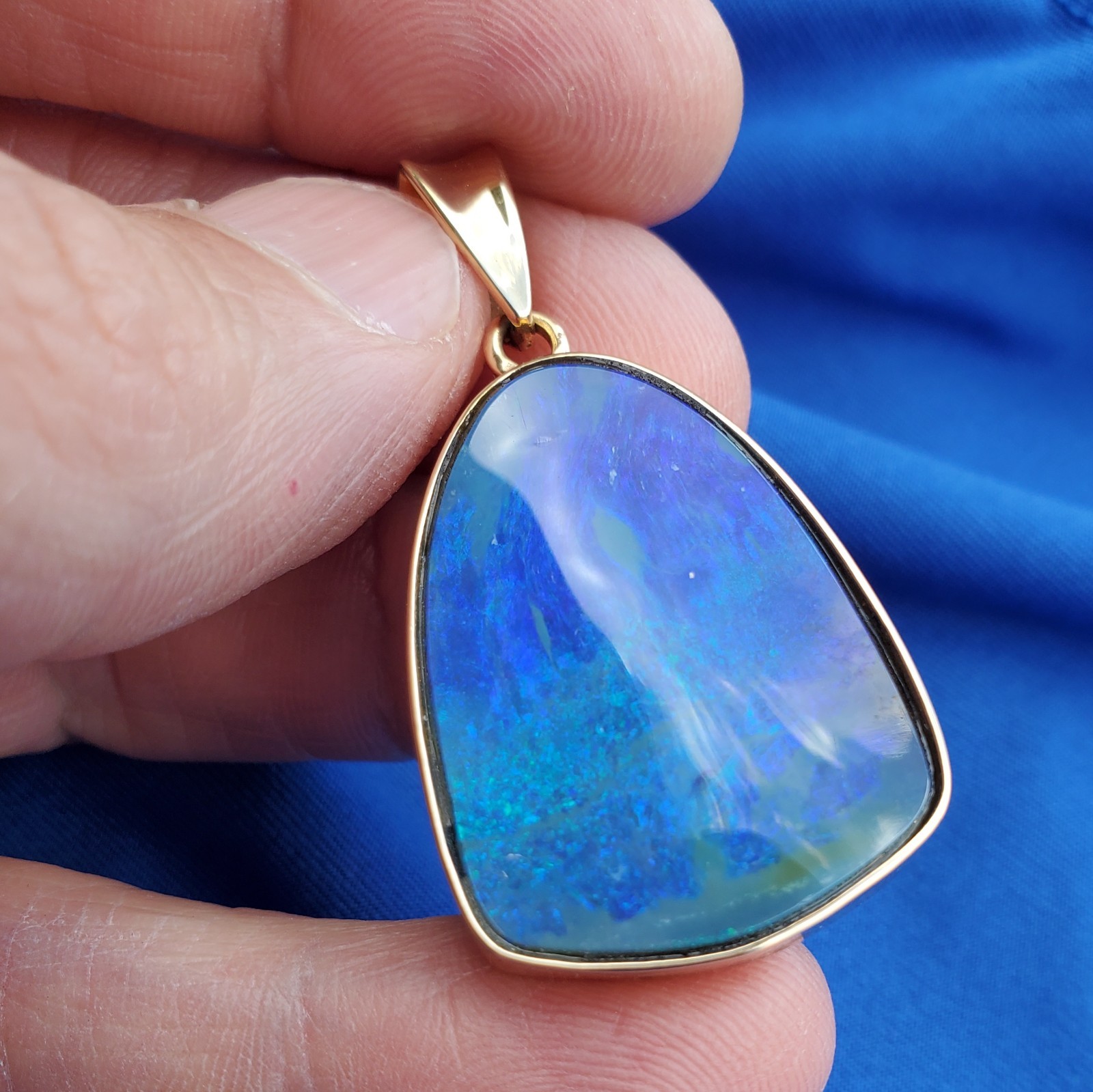 Original EARTH MINED Black Australian OPAL Bezel Set Pendant Deco SOLID 14K GOLD
