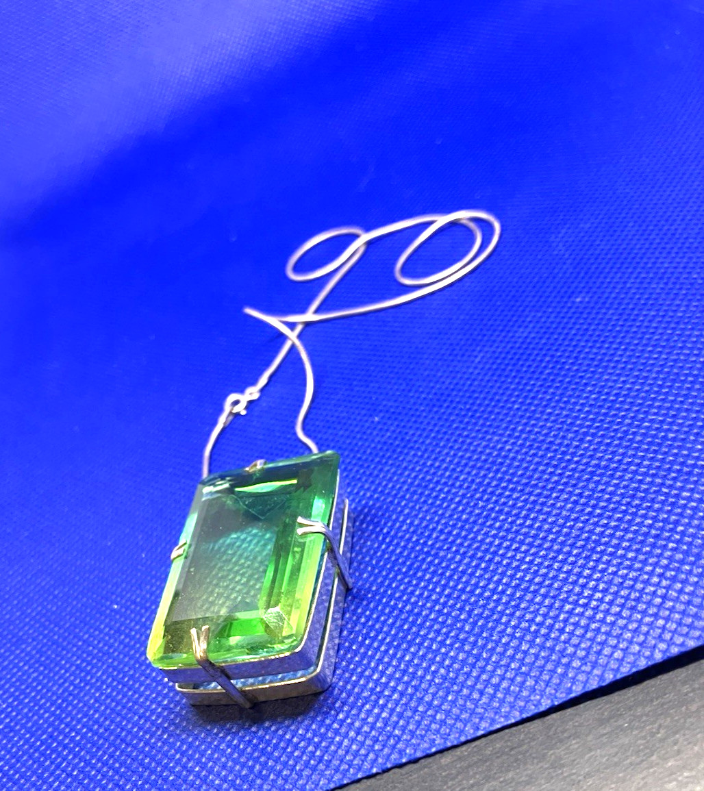 Large Square Faceted Green RS Necklace n Italy 925 Sterling Silver Chain/Setting