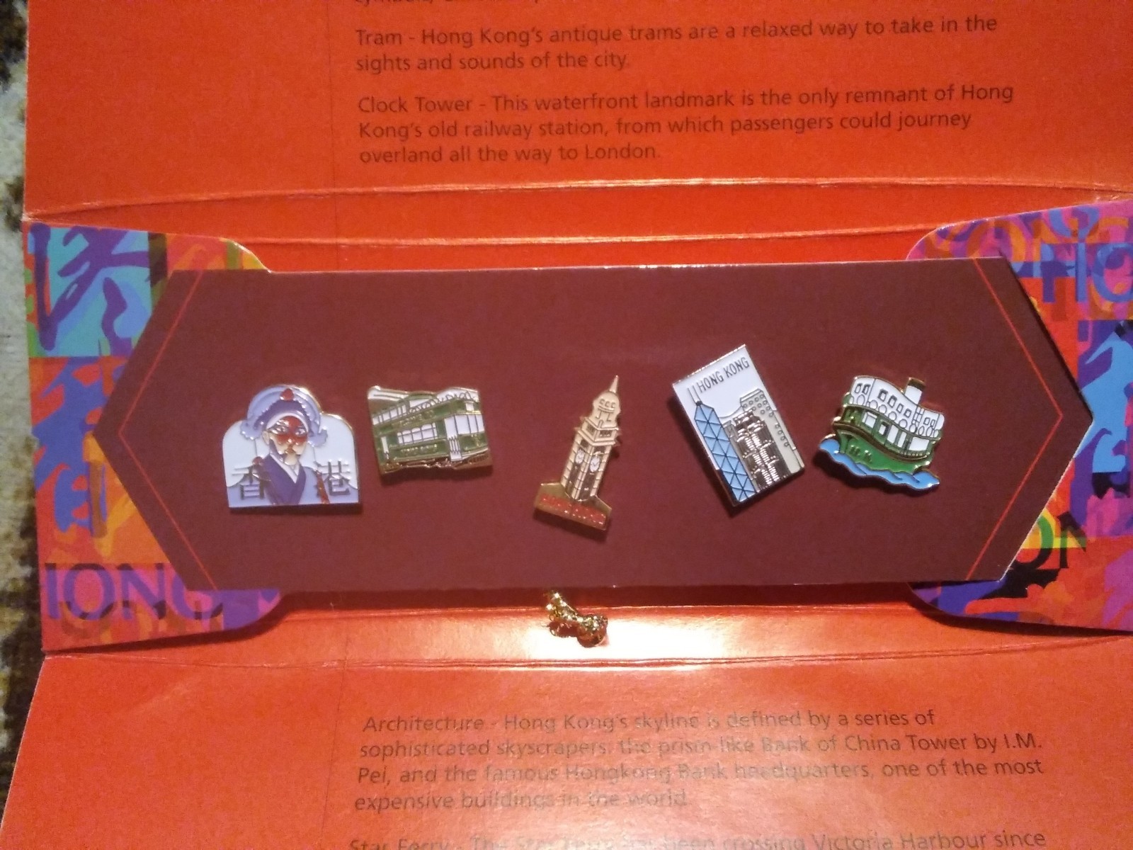 NEW!! Classic Hong Kong Set Of 5 Lapel Pins Vintage Retro Asian