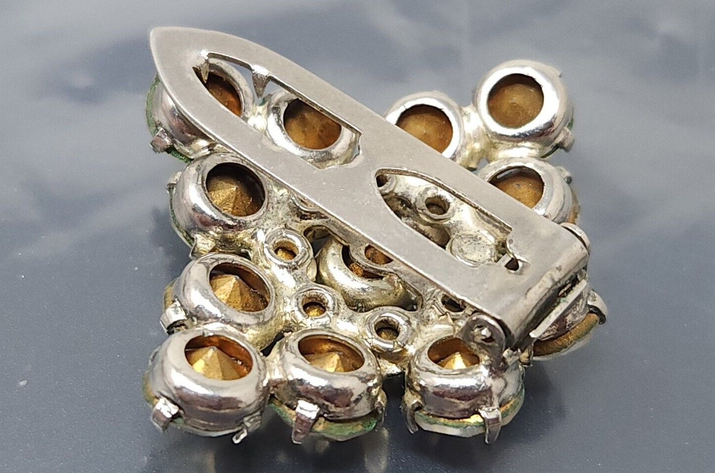 Vintage White Rhinestone Silver tone Clip on Brooch