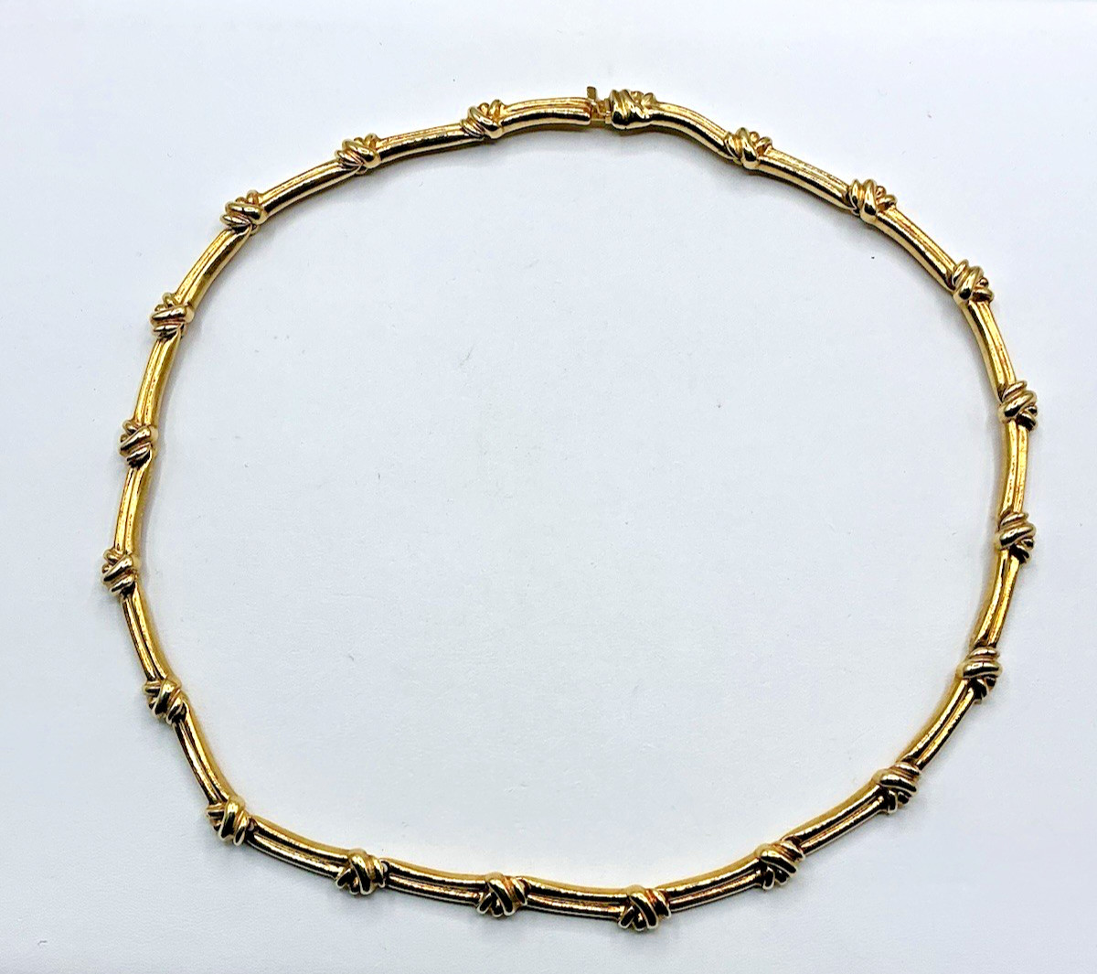 Vintage Gold Tone Love Knot Bar Link 18″ Statement Heavy Necklace Unbranded